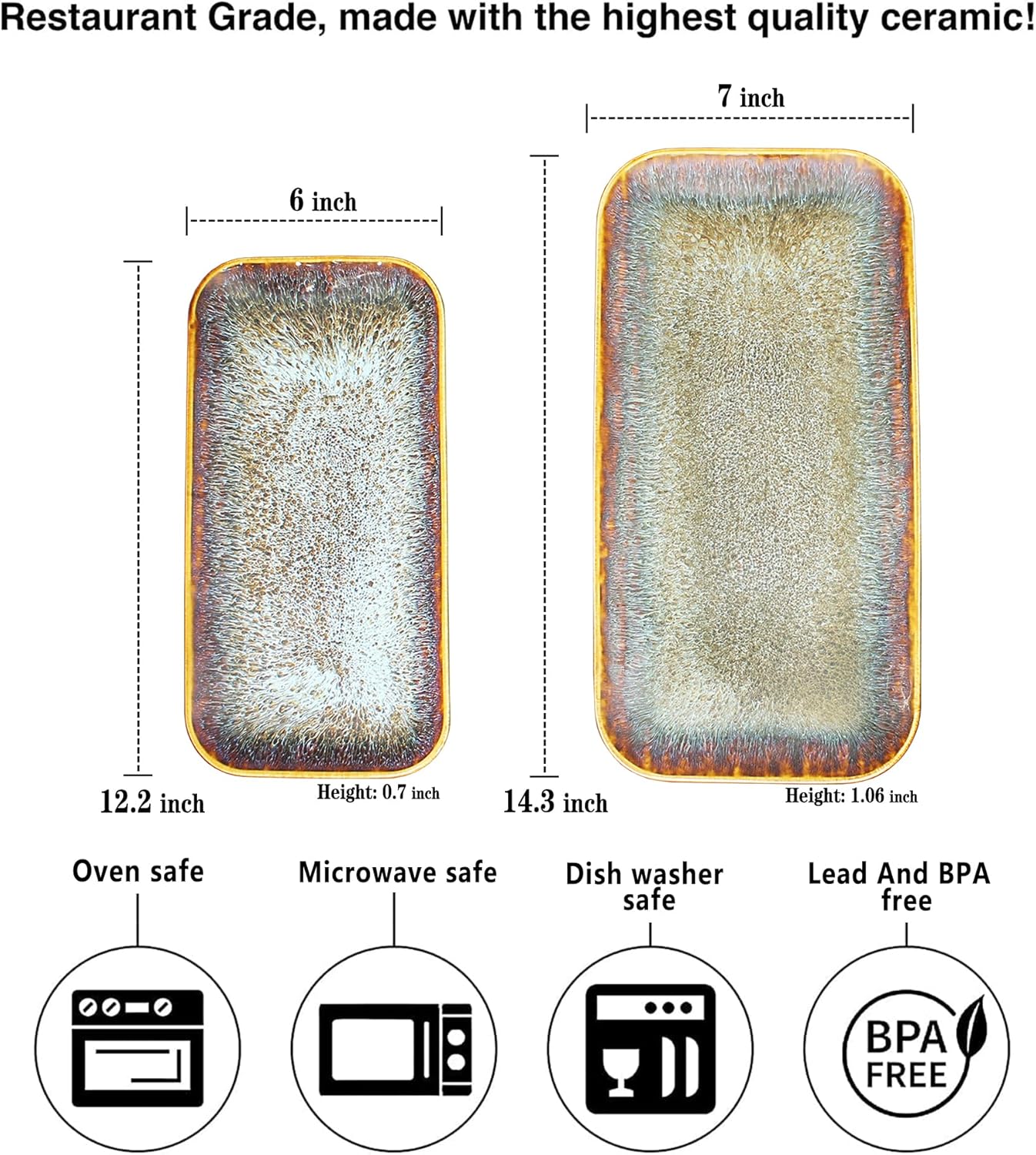 Porcelain Dinner Plates Platters Set of 2, for Fruit, dessert, snack platter, Bread, cupcake, Salad - Microwave, Dishwasher Safe, Scratch Resistant durable, Brown Reactive glaze
