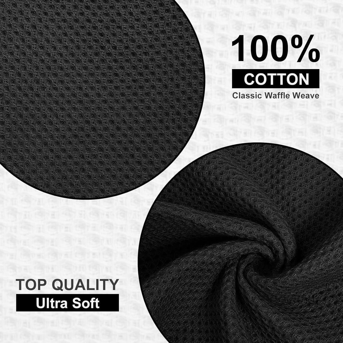 Kitinjoy 100% Cotton Waffle Weave Kitchen Towels, 4-Pack Super Soft and Absorbent Dish Towel for Drying Dishes, Kitchen Hand Towels, 20 in x 28 in, Black