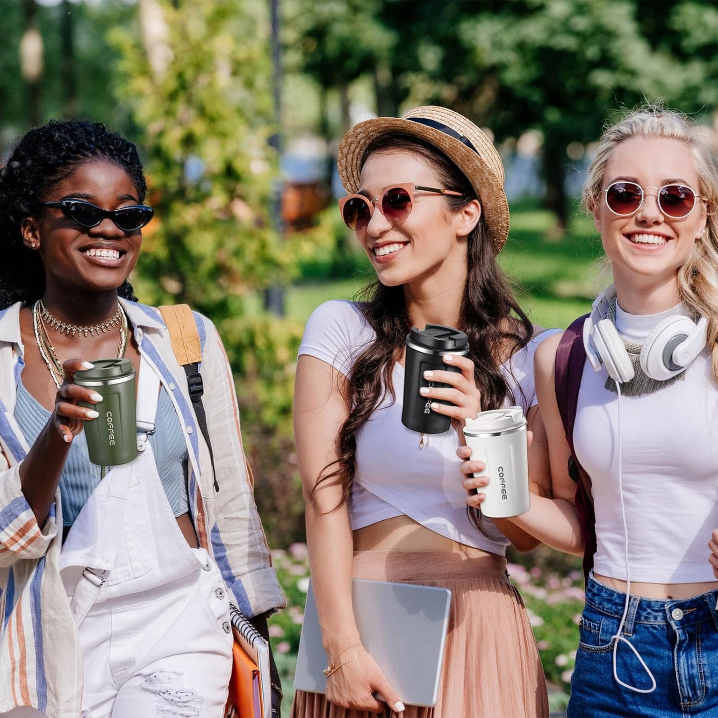 Sieral 4 Pcs 13 oz Travel Coffee Mug Insulated Reusable Coffee Cups with Leakproof Lid Stainless Steel Portable Tumbler for Keep Hot or Ice Milk Tea(Black, White, Navy Blue, Green)