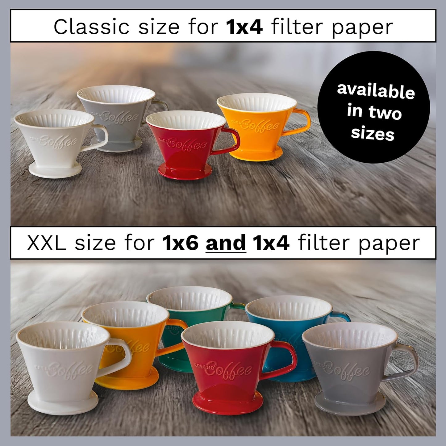 Creano XXL Porcelain Coffee Dripper White - Ceramic Cone Brewer - Pour Over Coffee Maker - Filter Size 4 - huge and heavy quality 800gr/28oz - 6 Colours availeble