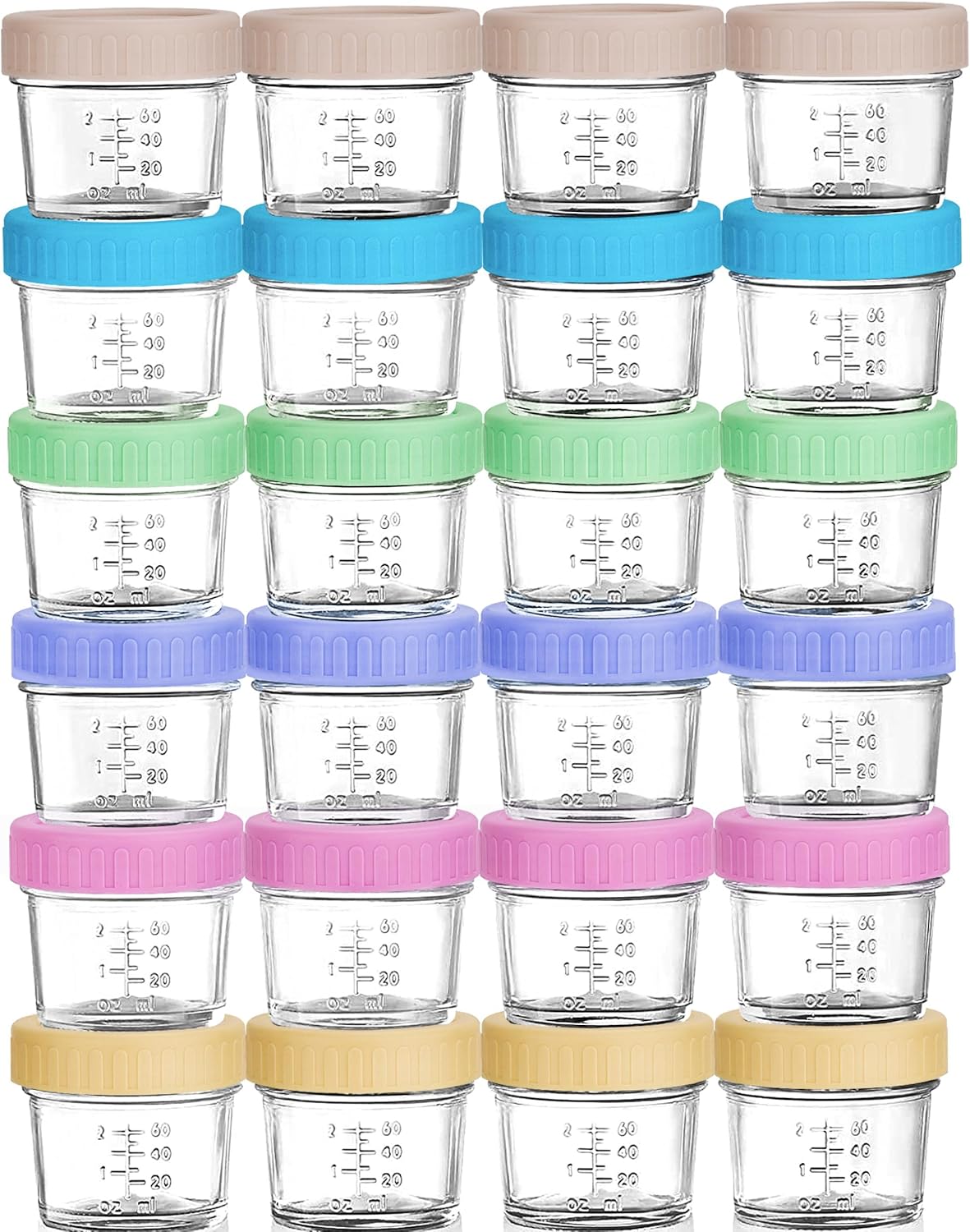 WILLDAN Glass Baby Food Storage Jars w/Lids (4 oz, 24 Pack Set) Snack, Puree, Reusable Small Containers, Breast Milk, Fridge or Freezer, Microwave & Dishwasher Safe, Essential Must Have for Infants