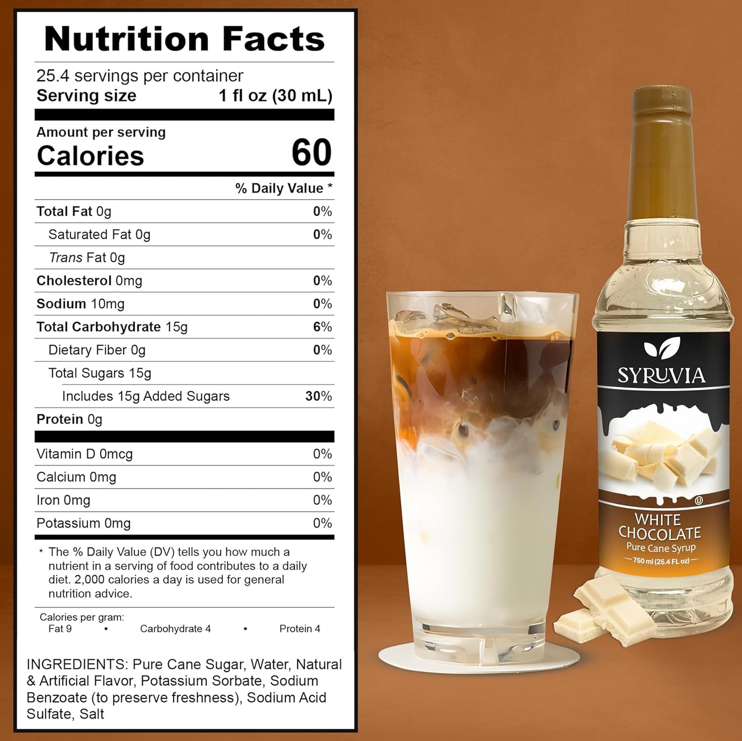 Syruvia White Chocolate Syrup for Coffee 25.4 Ounces White Chocolate Coffee Syrup