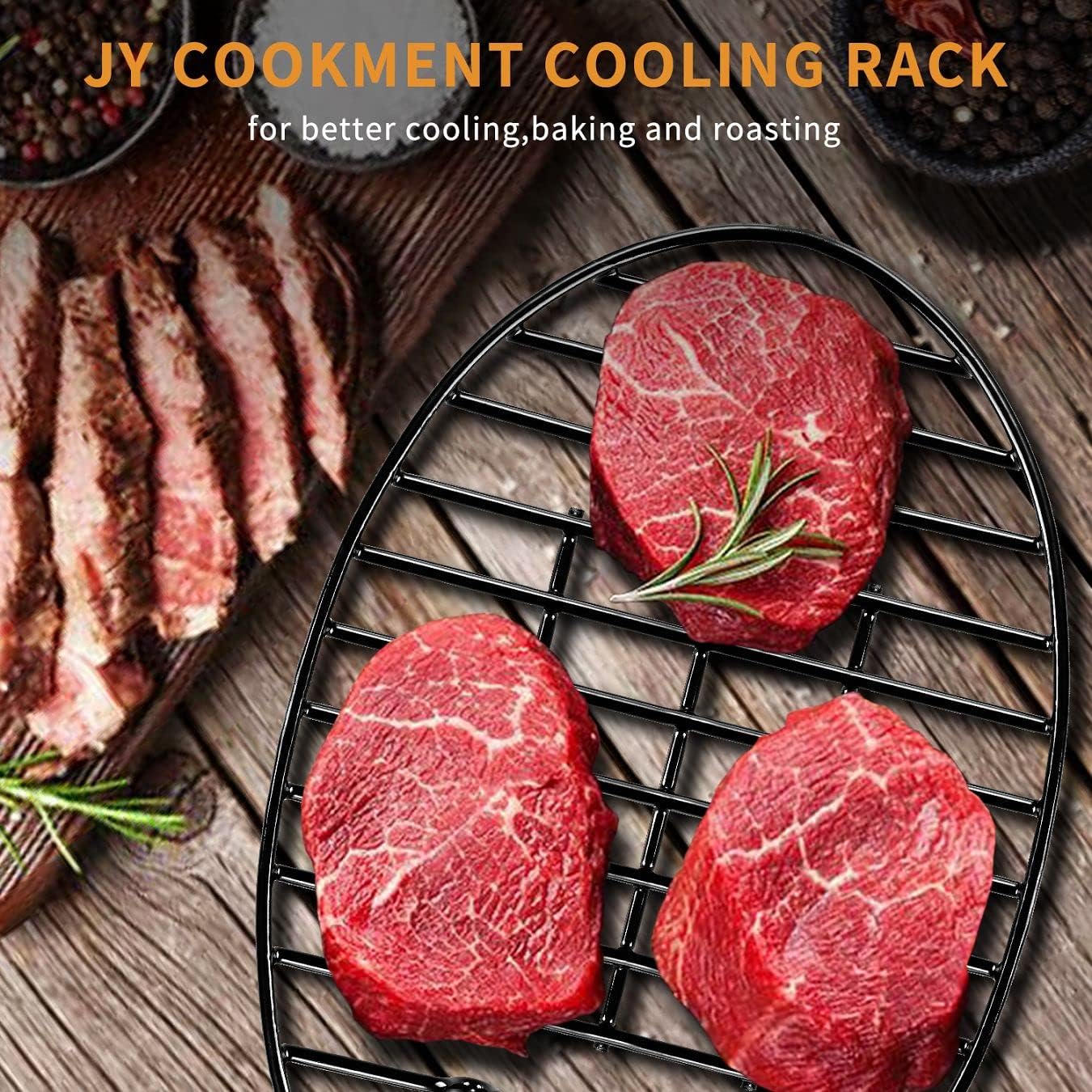 JY COOKMENT Cooling Roasting Rack with Integrated Feet, Enameled Coating, PTFE Free, Great for Cooking, Drying, Grilling, Dishwasher Safe (10inch*6.5inch)