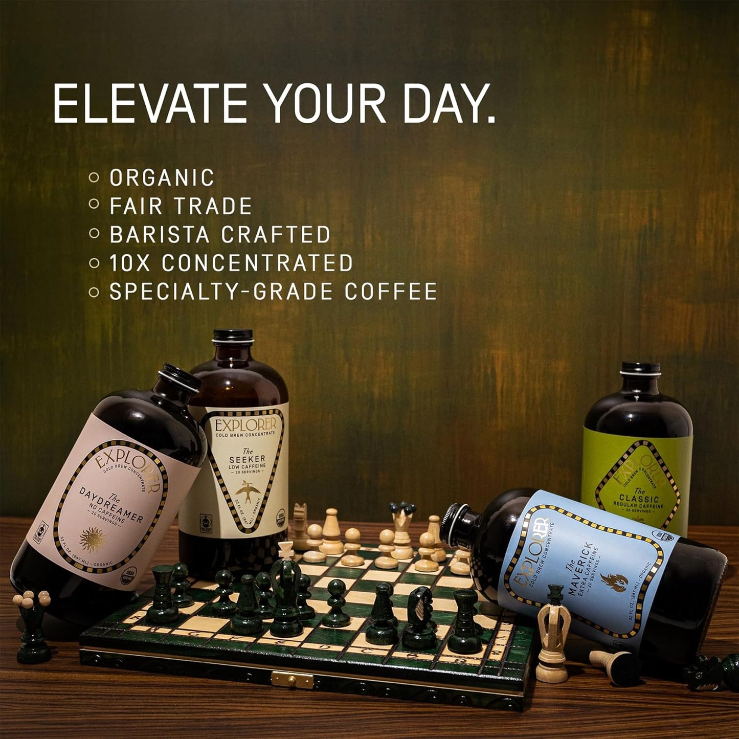 Explorer Cold Brew Organic Liquid Coffee Concentrate, Daydreamer Decaf, Drink Iced or Hot, 32 fl oz, Makes 20+ Cups