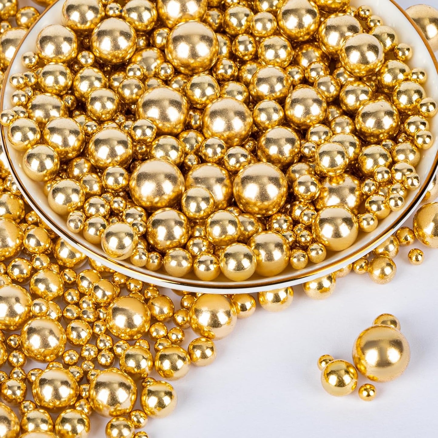 Twisweet Gold Pearl Sprinkles for Cake Decorating, Edible Sugar Pearls for Baking, Mix Size, Cake Topper Cupcake Cookie Ice Cream Dessert Decorations, Valentines Birthday Christmas Supplies (130g/4.58oz)