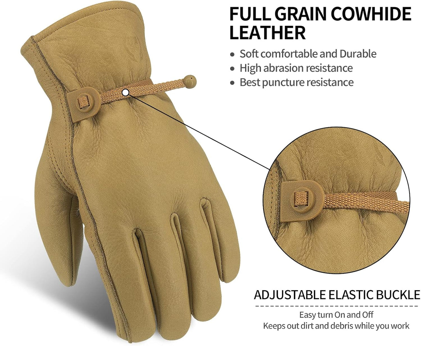 Leather Work Gloves for Men & Women, Reinforced Durable Gardening Gloves,Cowhide Work Gloves,Puncture & Cut Resistant