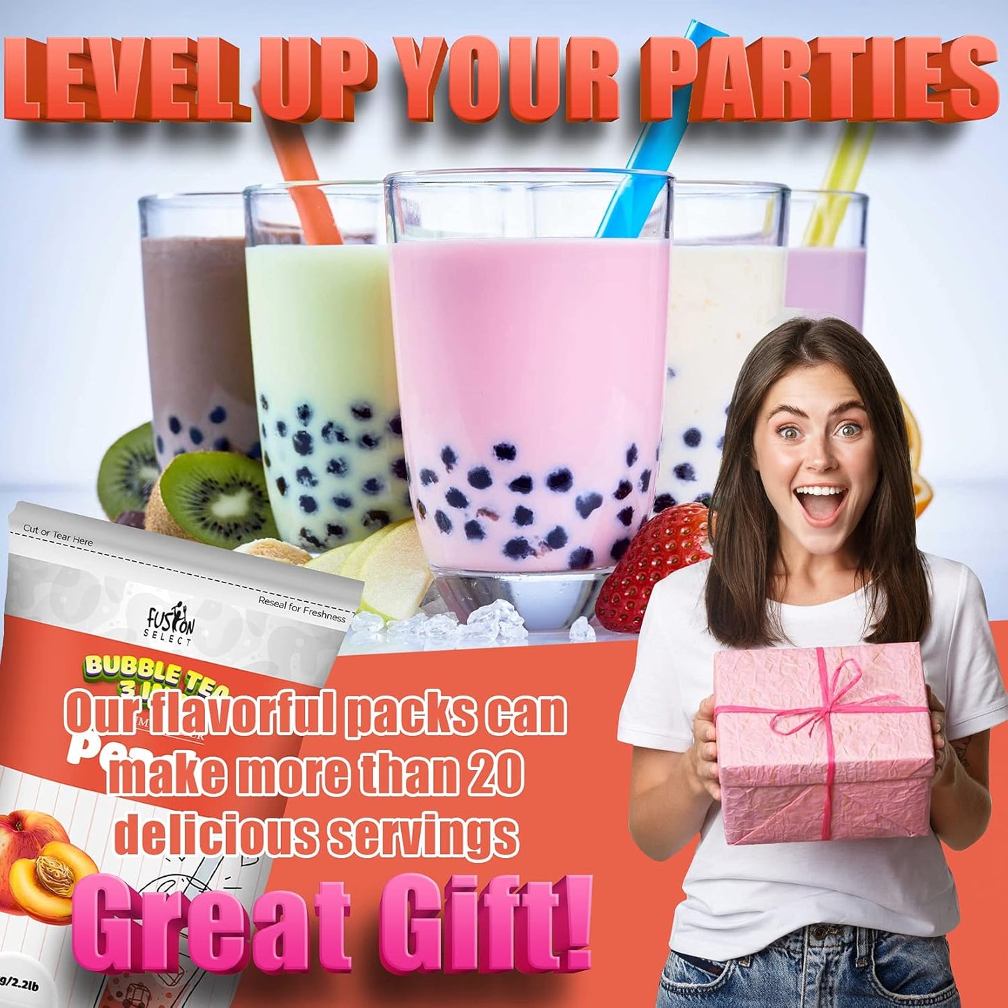 Fusion Select 2.2lb Brown Sugar Milk Tea Powder Flavored-3-in-1 Drink Powder with Cream & Sugar - Instant Pre-Mixed Beverage for Hot or Cold Blends or Yummy Frappes