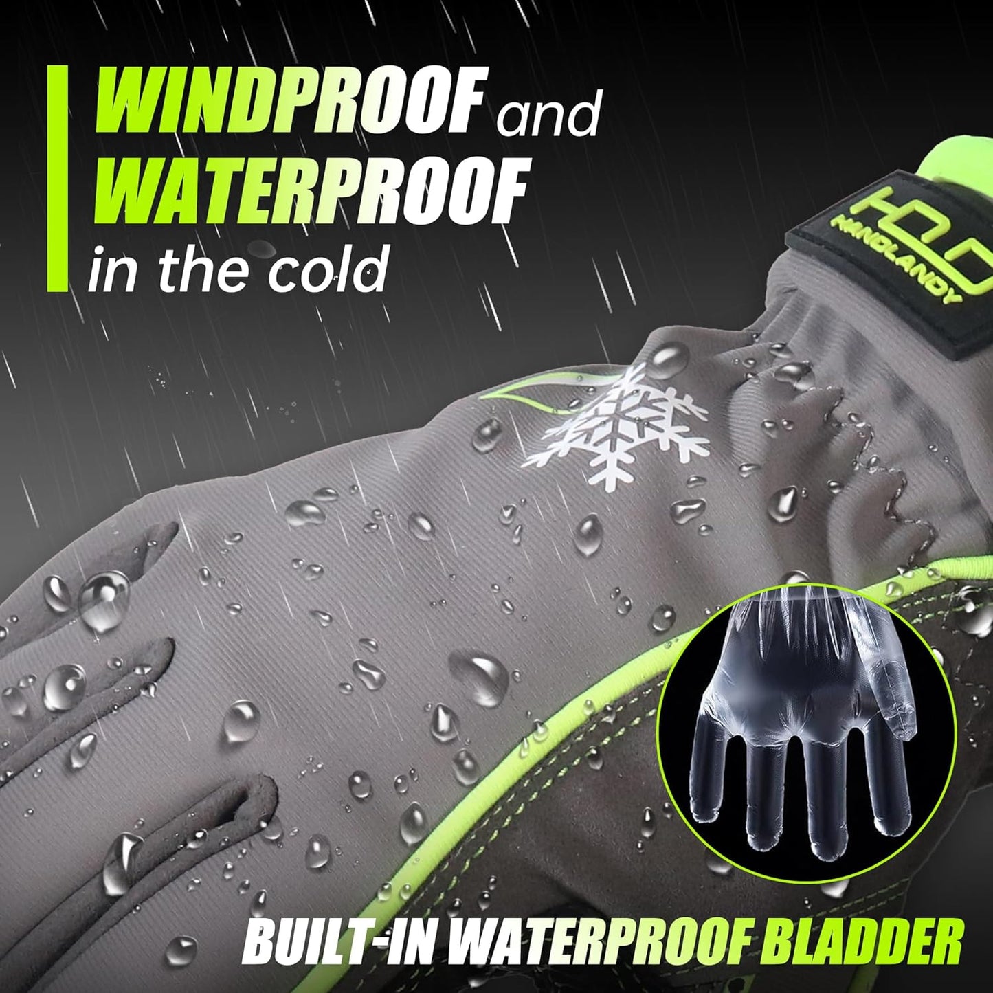 HANDLANDY Waterproof Insulated Work Gloves, 3M Thinsulate Thermal Winter Gloves for Men Women Touch Screen, Warm Ski Snowboard Cold Weather Gloves (Green-men Size, X-Large)