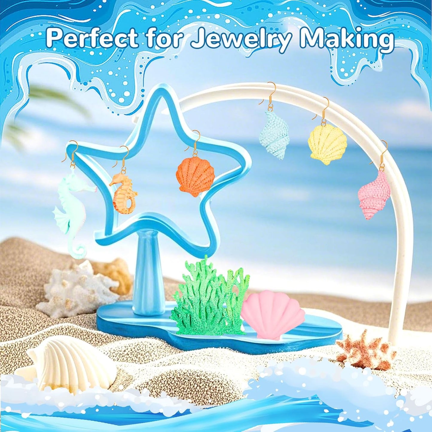 Ocean Chocolate Fondant Mold Set Food-Grade Silicone Baking Molds with Shell, Starfish, Seashell Beach Life Phrases, Reusable for Under the Sea Cakes, Cupcakes & Party Treats - 8 Pack