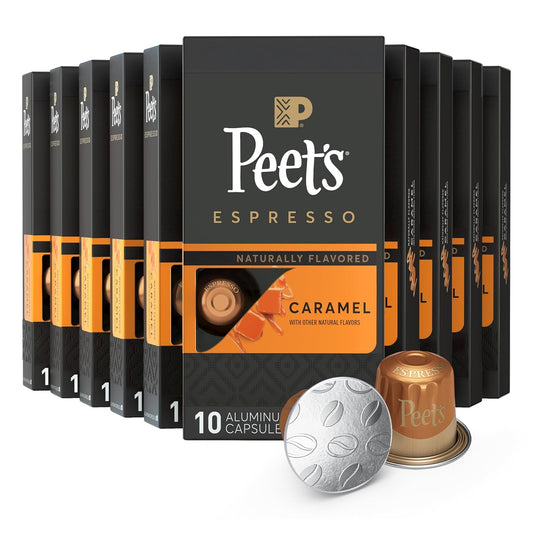Peet's Coffee, Medium Roast Espresso Capsules, Compatible with Nespresso Original Machine - Caramel, 100 Count (10 Boxes of 10 Espresso Capsules)