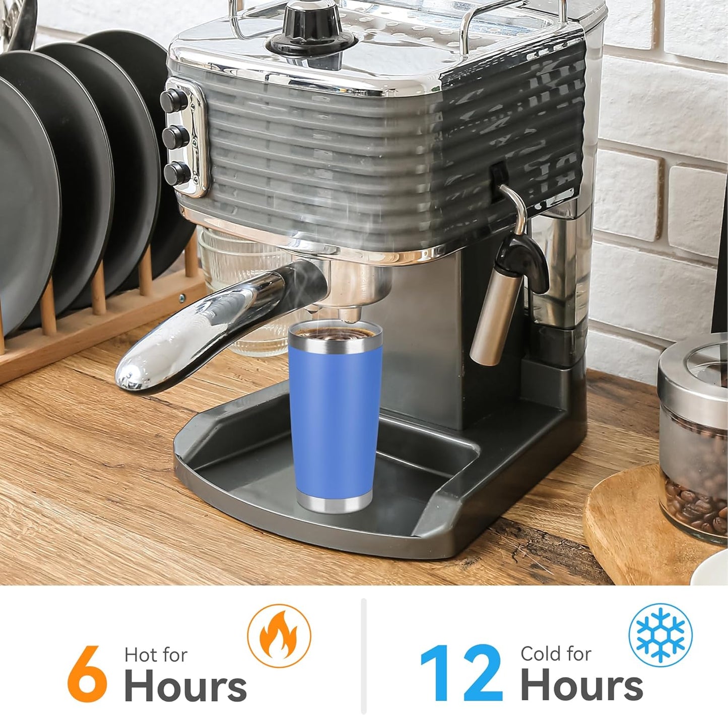 20 oz Tumbler Stainless Steel Tumblers Bulk with Lid Double Wall Insulated Coffee Tumbler Cups for Hot & Cold Drinks Powder Coated Travel Coffee Tumbler Mug Metal (Azure, 6 pack)