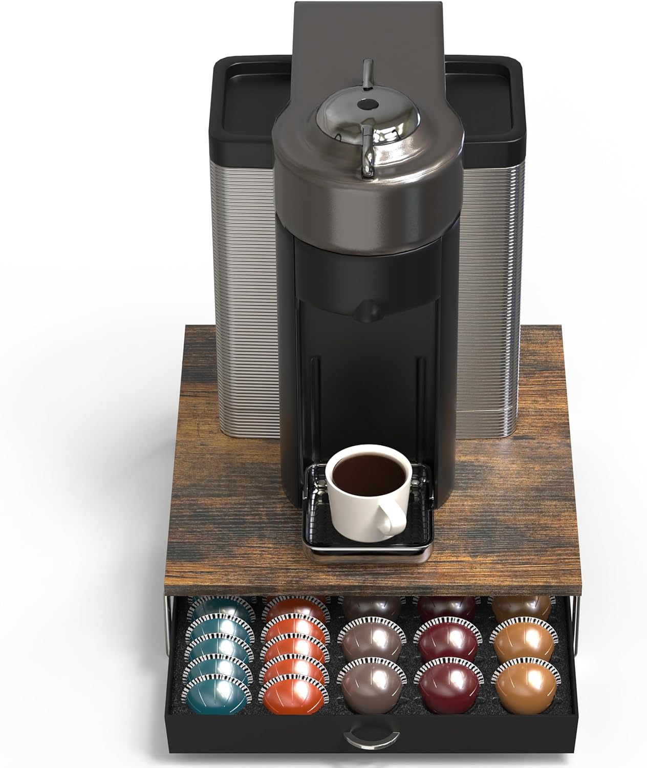 DecoBrothers Supreme Vertuoline Drawer, Holds with 30 Big or 60 Small Vertuoline Pods, Rustic Brown