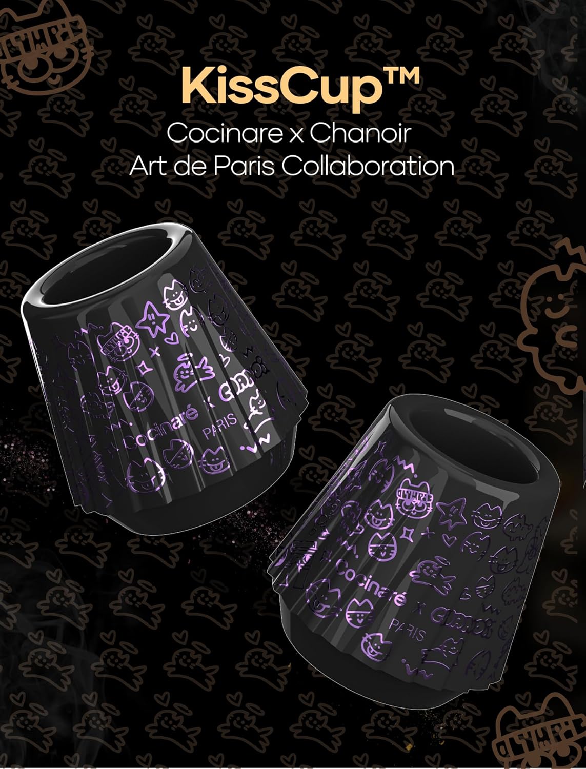 Cocinare x Chanoir KissCup Art Ceramic Espresso Cup – 2.2oz Demitasse Cup for Espresso, Pour-over coffee and Tea, Chanoir Black, Art de Paris Collaboration
