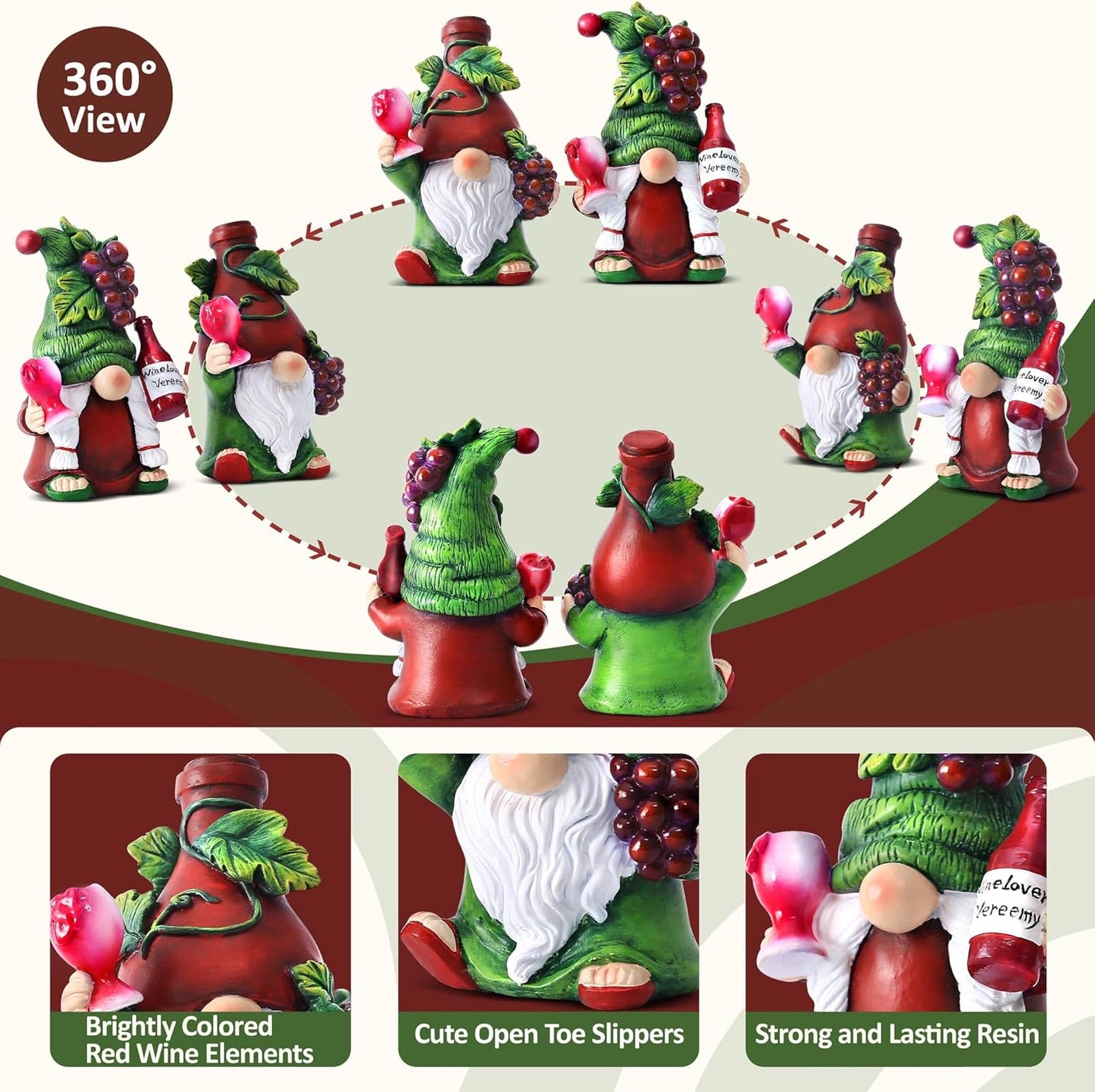 2PCS Wine Gnomes Figurines Home Decor Gnome Gifts for Women Collectible Statue Christmas Decorations for Dining Tables Tiered Pallets Wine Cabinet Living Room