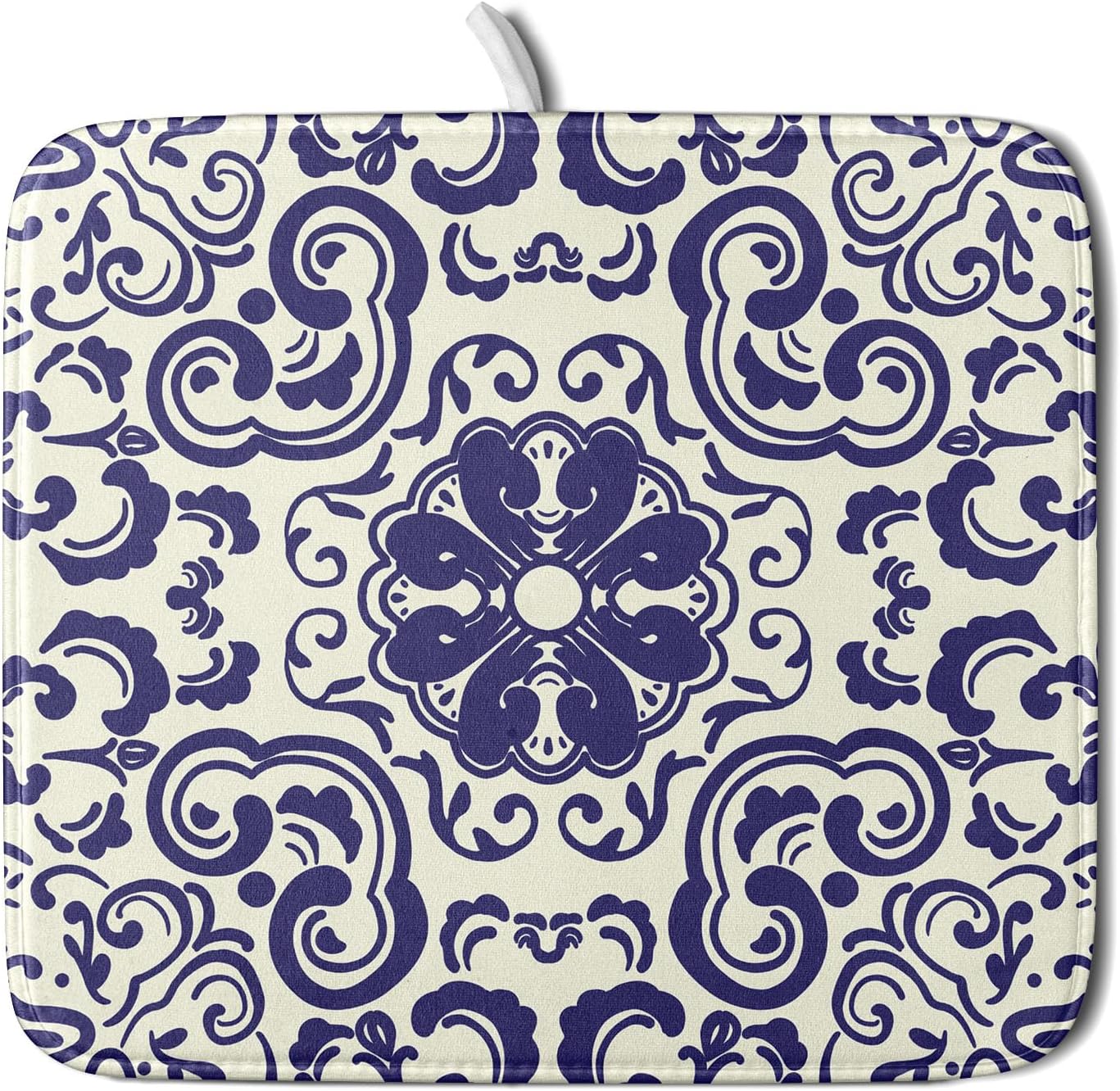 Boho Ethnic Design Dish Drying Mat for Kitchen Counter,Blue Bohemian Mandala Drying Mat 16 x 18 Inch with High Absorbent Reversible Microfiber Dish Drying Pad Dish Rack Pad Drainer Mat for Coffee Bar