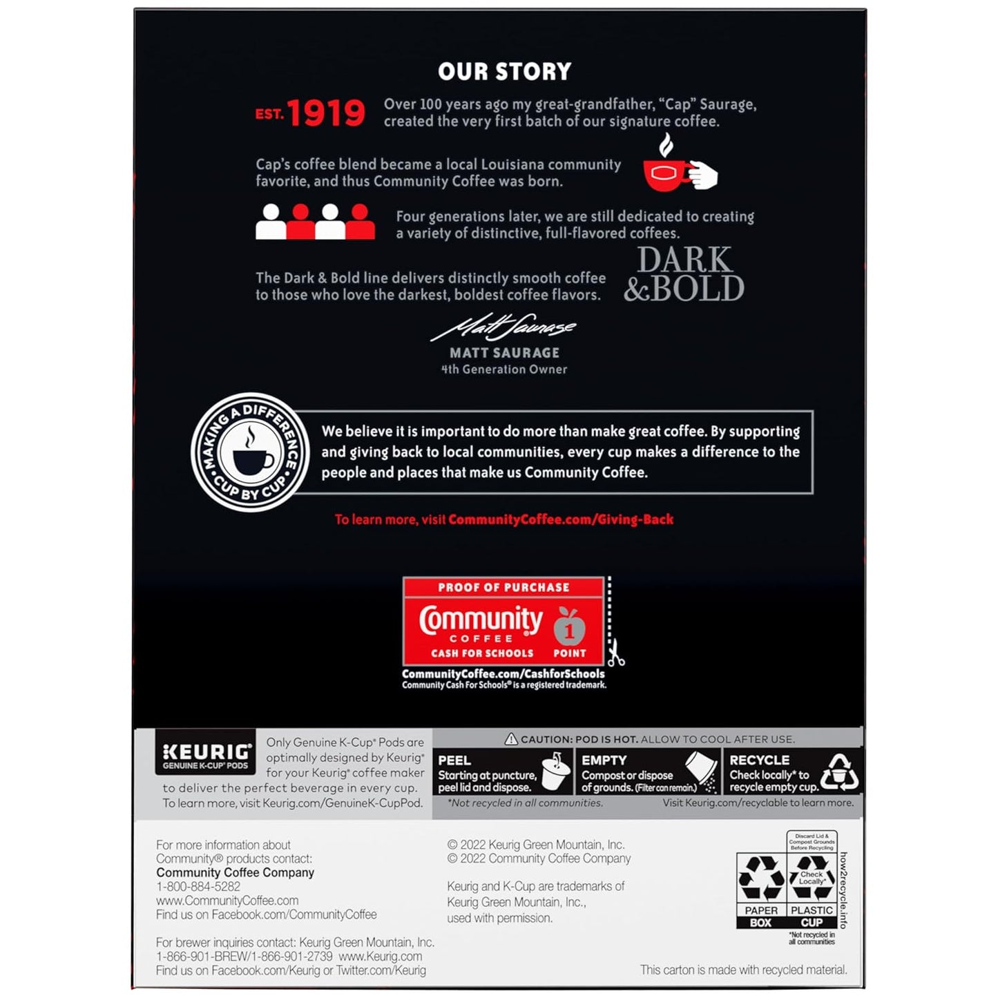 Community Coffee Dark & Bold Intense Blend 96 Count Coffee Pods, Compatible with Keurig 2.0 K-Cup Brewers, 24 count (Pack of 4)