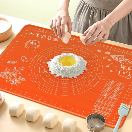 Silicone Baking Mat 28" x 20" Extra Thickness Dough Rolling Mat with Measurements and Edge Heightening, Non-stick Food Grade Silicone Pastry Mat for Pastry, Bread, Cookies, Pizza, Fondant, Pasta-Red