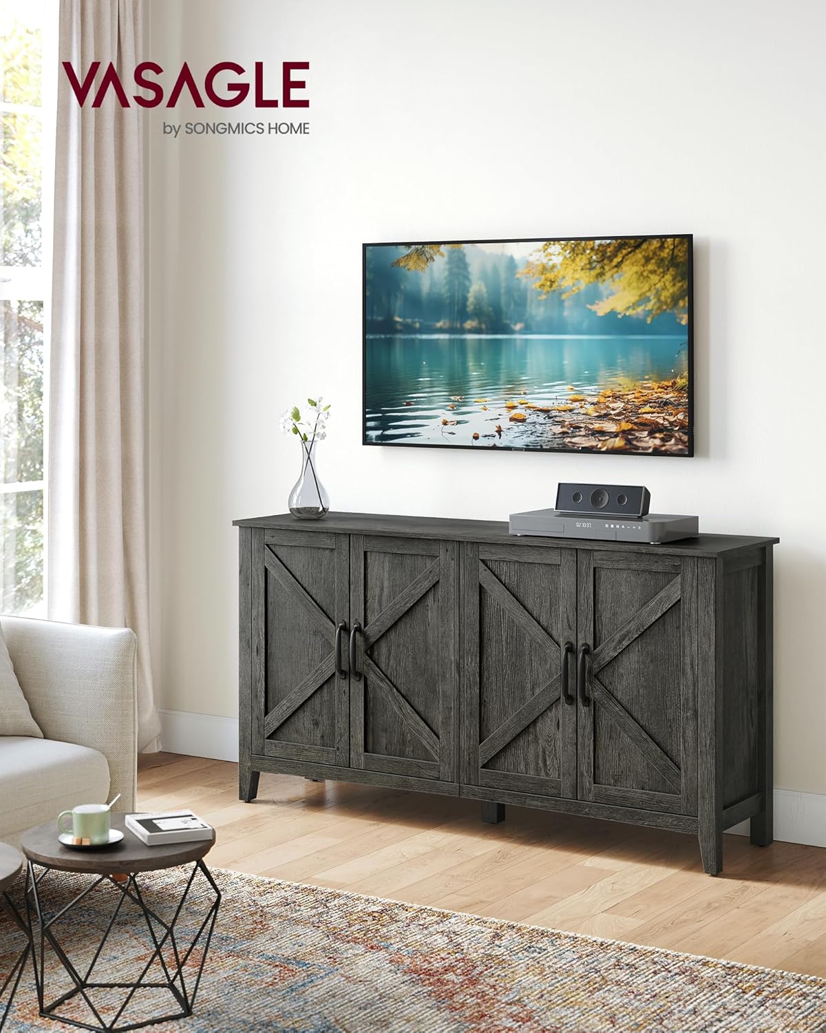 VASAGLE LIRY Collection - Storage Cabinet, Buffet Cabinet, Sideboard, Credenza, with Adjustable Shelves, for Living Room, Entryway, Antique Charcoal ULSC381T04