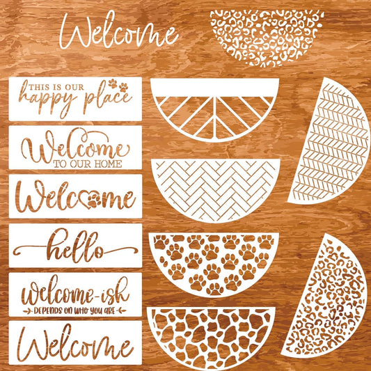 Welcome Stencils for Painting on Wood Welcome Stencil for Wood Sign 12" Reusable Templates Brick/Leopard Print/Herribone/Cow Print Pattern Stencil