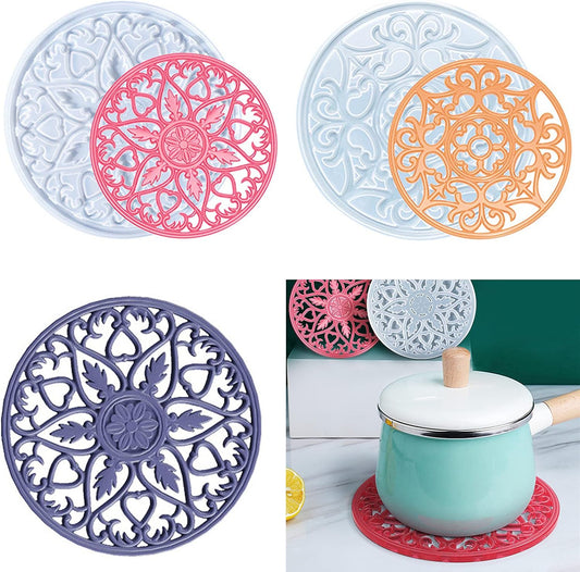 Mandala Coaster Resin Molds 2pcs Large Silicone Coaster Molds for Hollow Flower Tray Epoxy 3D Geode Design Shiny Molds for Home Decoration Coaster Resin Casting Mold Set