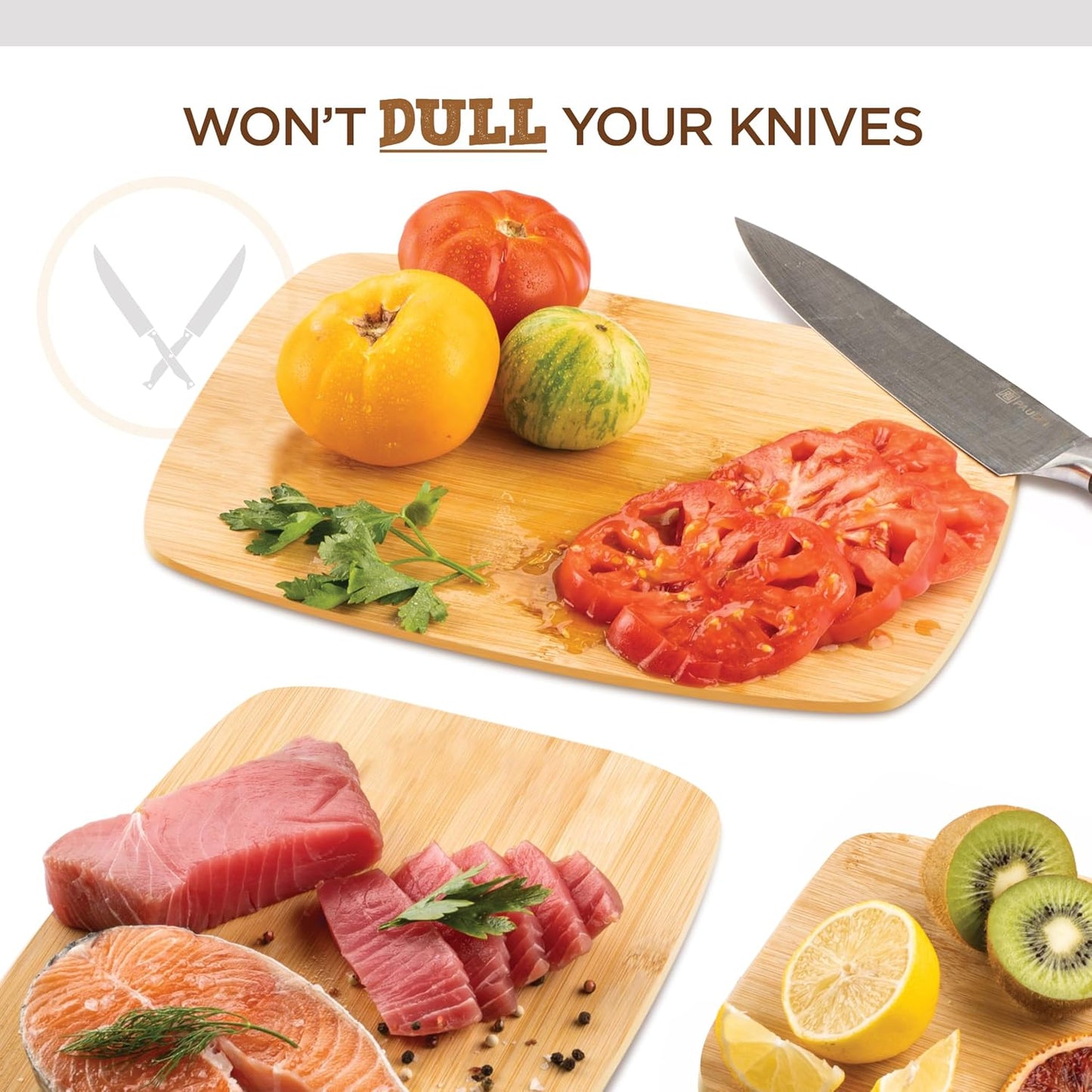 Bamboo Cutting Board Set of 3 - Reversible Wooden Cutting Boards for Kitchen, Chopping Meat, Cheese, Vegetables, Bread, Charcuterie, Serving Tray - 13"x9.5", 11"x8.5", 8"x6" Boards