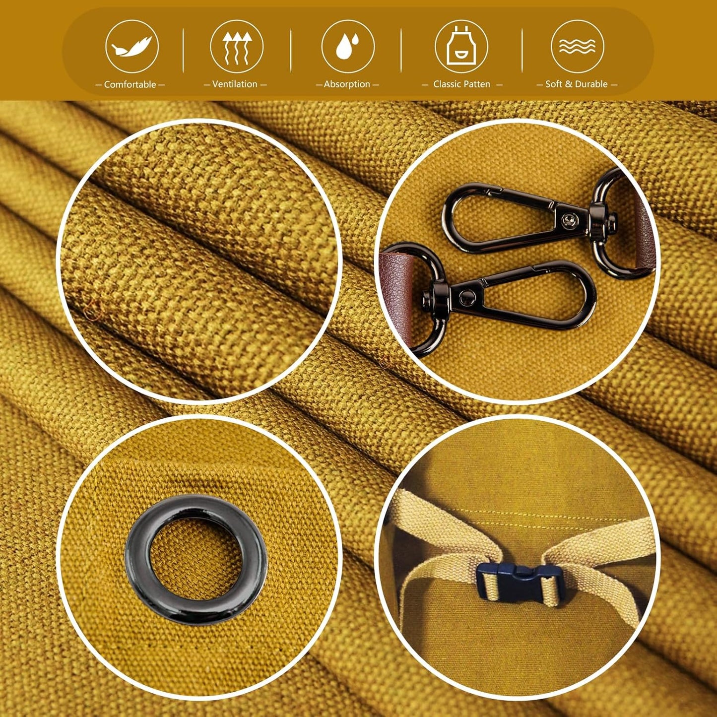 5 Pack Kitchen Aprons, Work Apron, Canvas, Multiple Pockets, Gardening, Painting, BBQ, Artist, Carpenter, Sizes M to XXL, Khaki