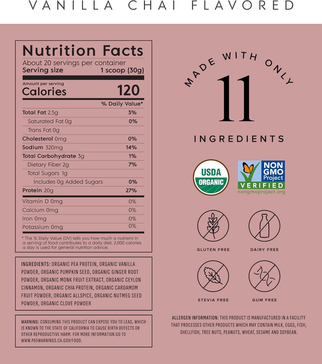 Truvani Vegan Pea Protein Powder | Vanilla Chai | 20g Organic Plant Based Protein | 20 Servings | Keto | Gluten & Dairy Free | Low Carb | No Added Sugar