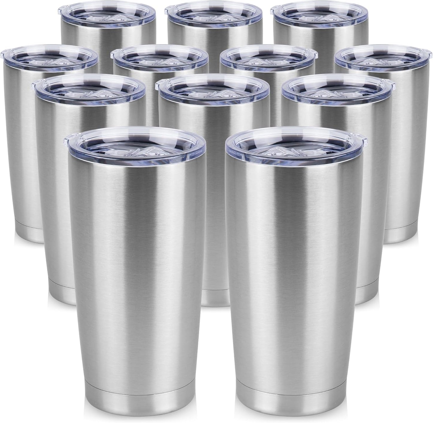 20 oz Tumbler Stainless Steel Tumblers Bulk with Lid Double Wall Insulated Coffee Tumbler Cups for Hot & Cold Drinks Powder Coated Travel Coffee Tumbler Mug Metal (Stainless Steel, 12 pack)