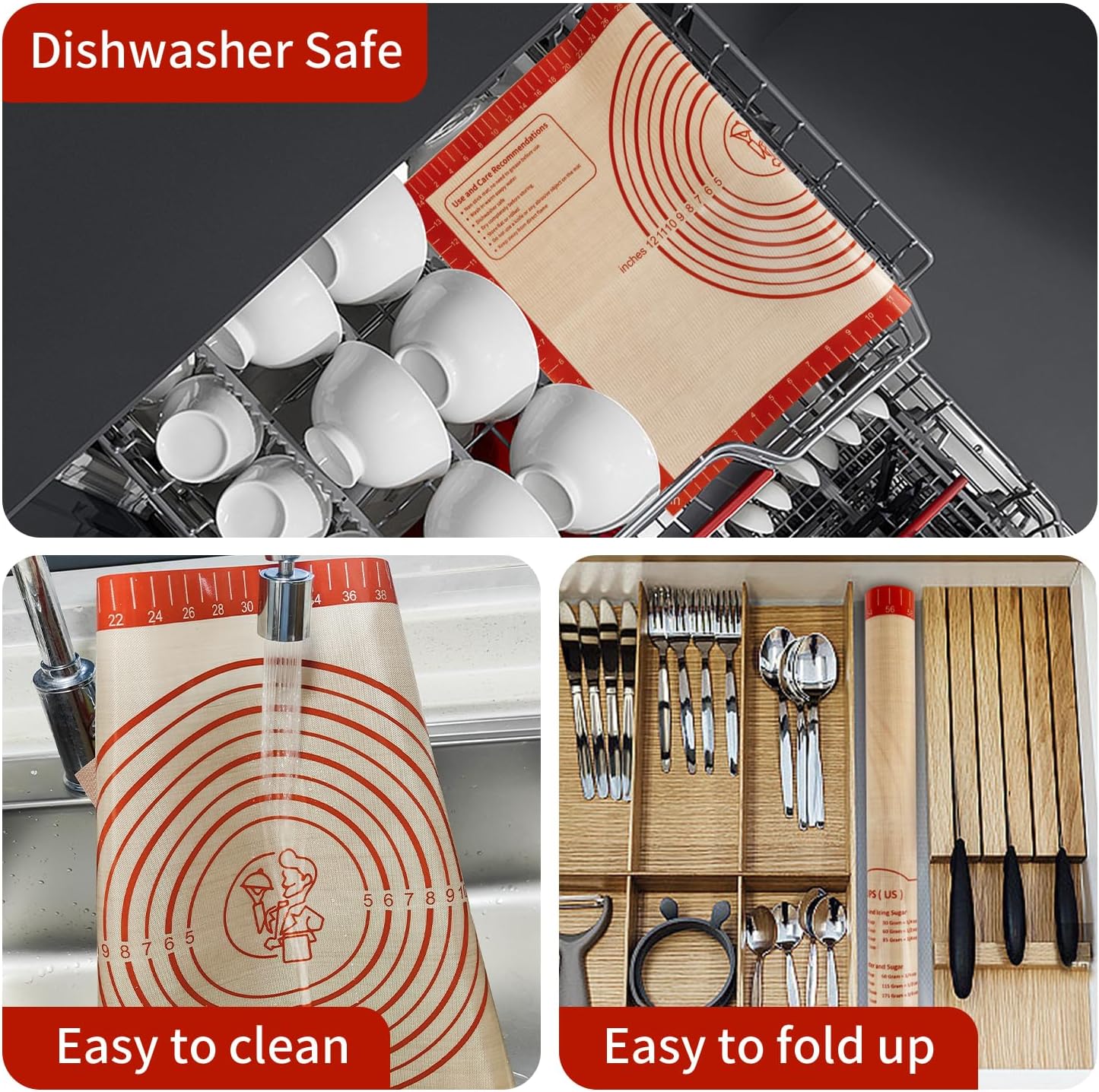 Silicone Baking Mat, Reusable Silicone Dough Mat, Non-Stick Pastry Mat, Heat Resistant Silicone Mat for Baking Cookies, Cake, Bread, Chocolate, Pizza, Crust, Pie Oven Mat, Easy to Clean