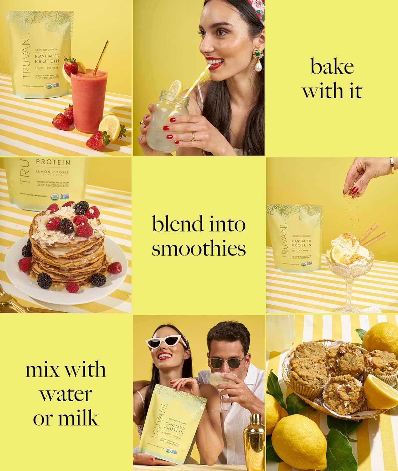 Truvani Vegan Pea Protein Powder | Lemon Cookie | 20g Organic Plant Based Protein | 10 Servings | Keto | Gluten & Dairy Free | Low Carb | No Added Sugar