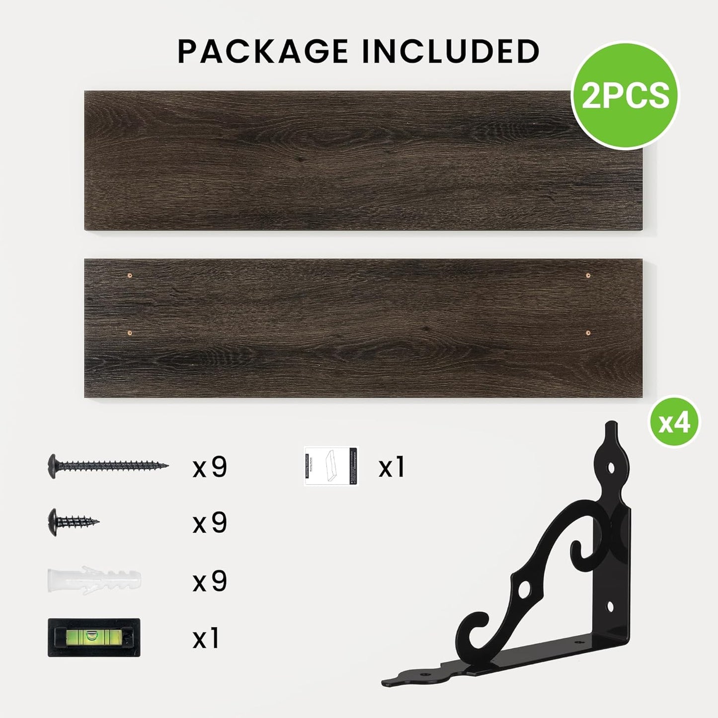 RICHFOCUS Floating Shelves for Wall Decor, 31.5W x 8D Shelves Set of 2, 8" Deep Rustic Wood Floating Shelves Wall Mounted with Metal Brackets, Shelves for Living Room Bedroom Kitchen, Black