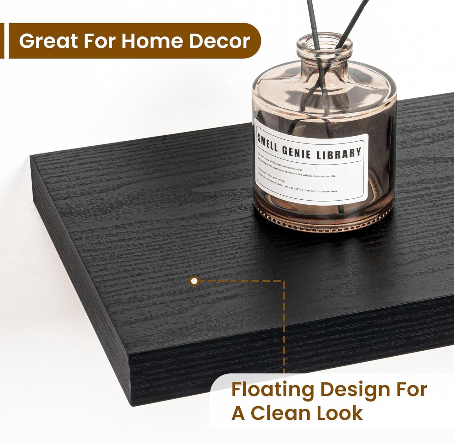 Fun Memories Floating Shelves for Wall, 24 Inch Rustic Wood Wall Mounted Shelves for Bathroom, Bedroom, Living Room, Deep Floating Shelves for Storage & Home Decor (Black, Set of 2)