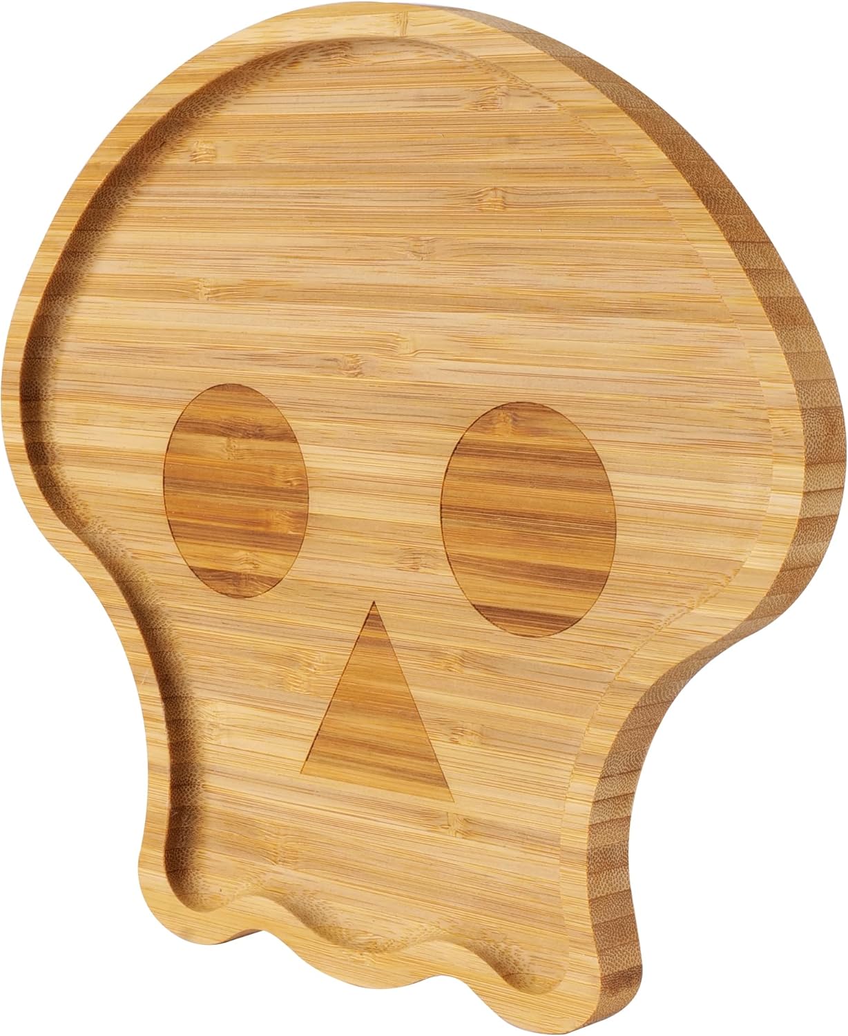TJ POP Halloween Skull Serving Platter - 10” x 9” Skull Shaped Bamboo Serving Tray, Cute Wooden Charcuterie Board, Spooky Halloween Snack Dessert Candy Dish Plate for Party, Kitchen, Dining Decor