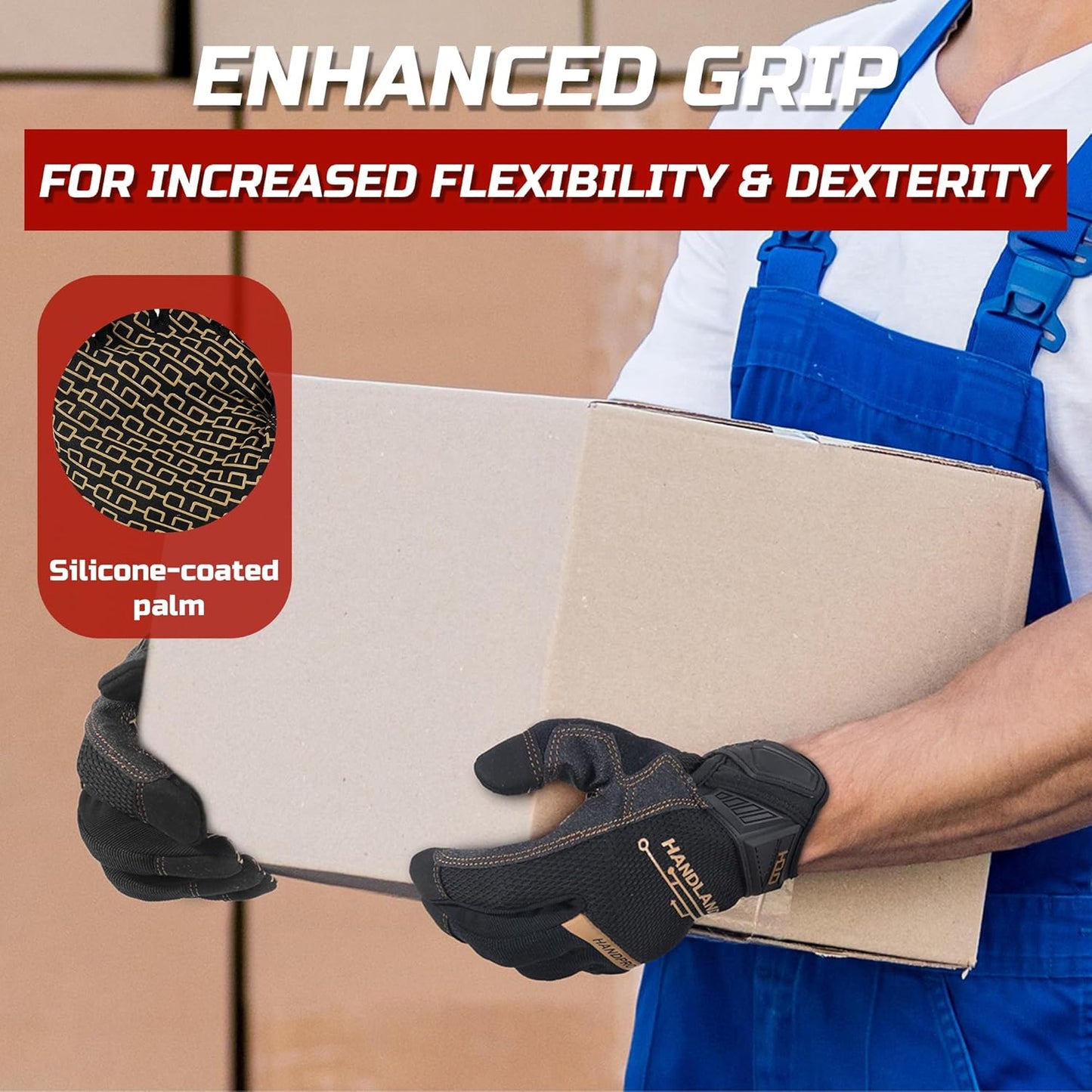 HANDLANDY Mens Work Gloves Touch screen, Utility Mechanic Gloves, Flexible Breathable Fit- Padded Knuckles & Palm