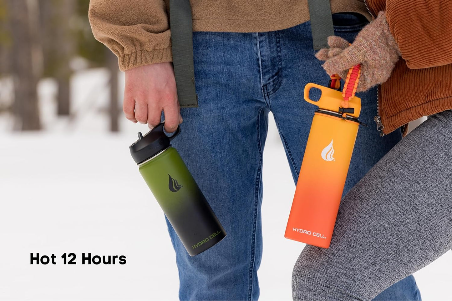 HYDRO CELL Stainless Steel Insulated Water Bottle with Straw - For Cold & Hot Drinks - Metal Vacuum Flask with Screw Cap and Modern Leakproof Sport Thermos for Adults (Army/Black 18oz)