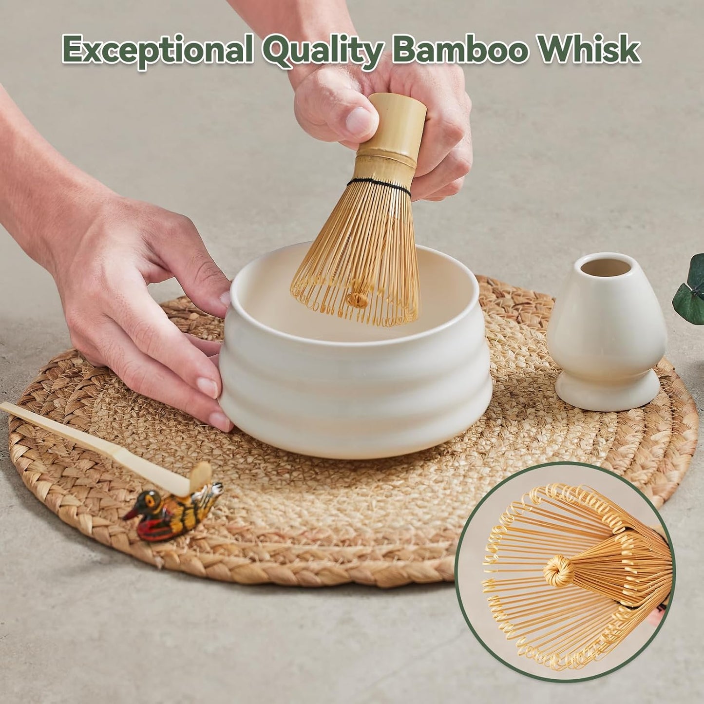 Japanese matcha set, matcha whisk and bowl, matcha sieve, matcha whisk holder, and matcha spoon - 8pcs Matcha Set (white)