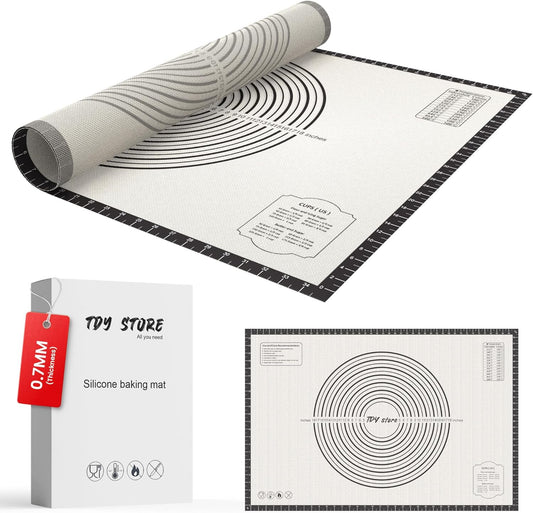 28 * 20 inches black, Non-Slip Silicone Baking Sheets - Baking Mat with 0.7mm Thickness - Non-Stick Pastry & Cookie Mat for Kitchen Counter for Rolling Out Dough with Measurements.