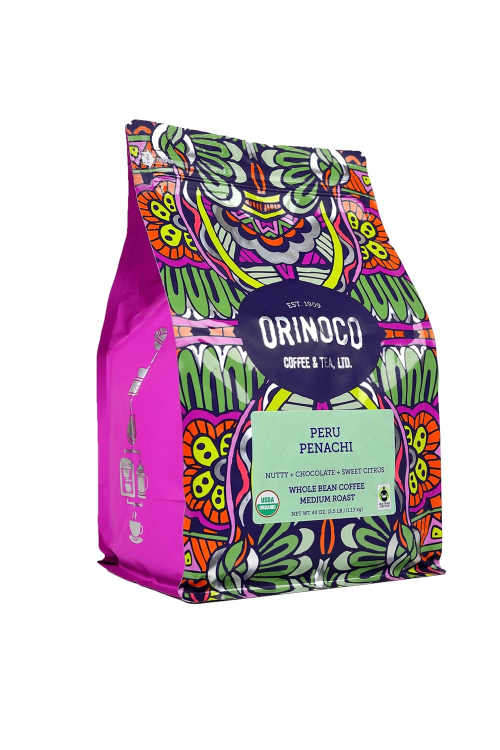 Orinoco Organic Fair Trade Peru 2.5lb bag, Medium Roast, Whole Bean Coffee, 100% Organic Fair Trade Arabica beans