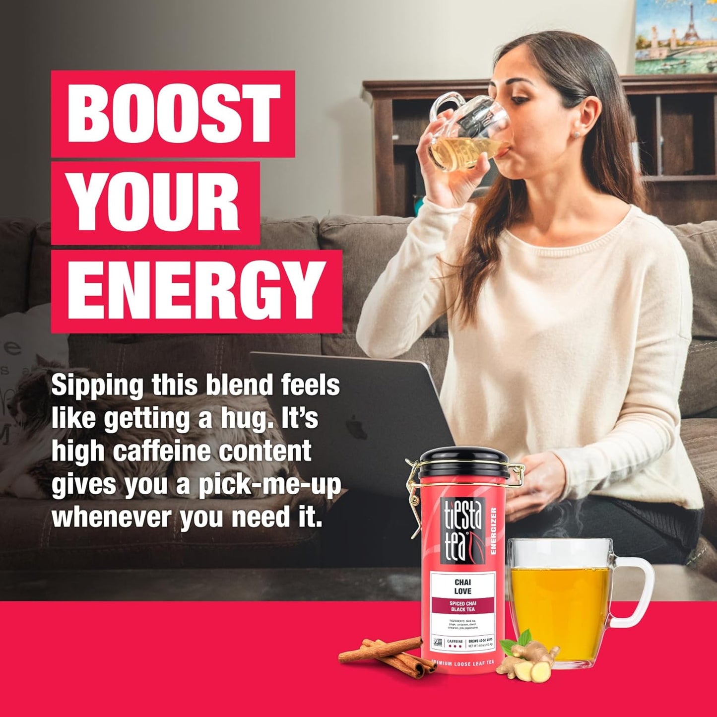 Tiesta Tea - Chai Love, Loose Leaf, Spiced Chai Black Tea, Premium Blend, High Caffeinated, Make Hot or Iced & Brews Up to 50 Cups, 4 Ounce Refillable Tin