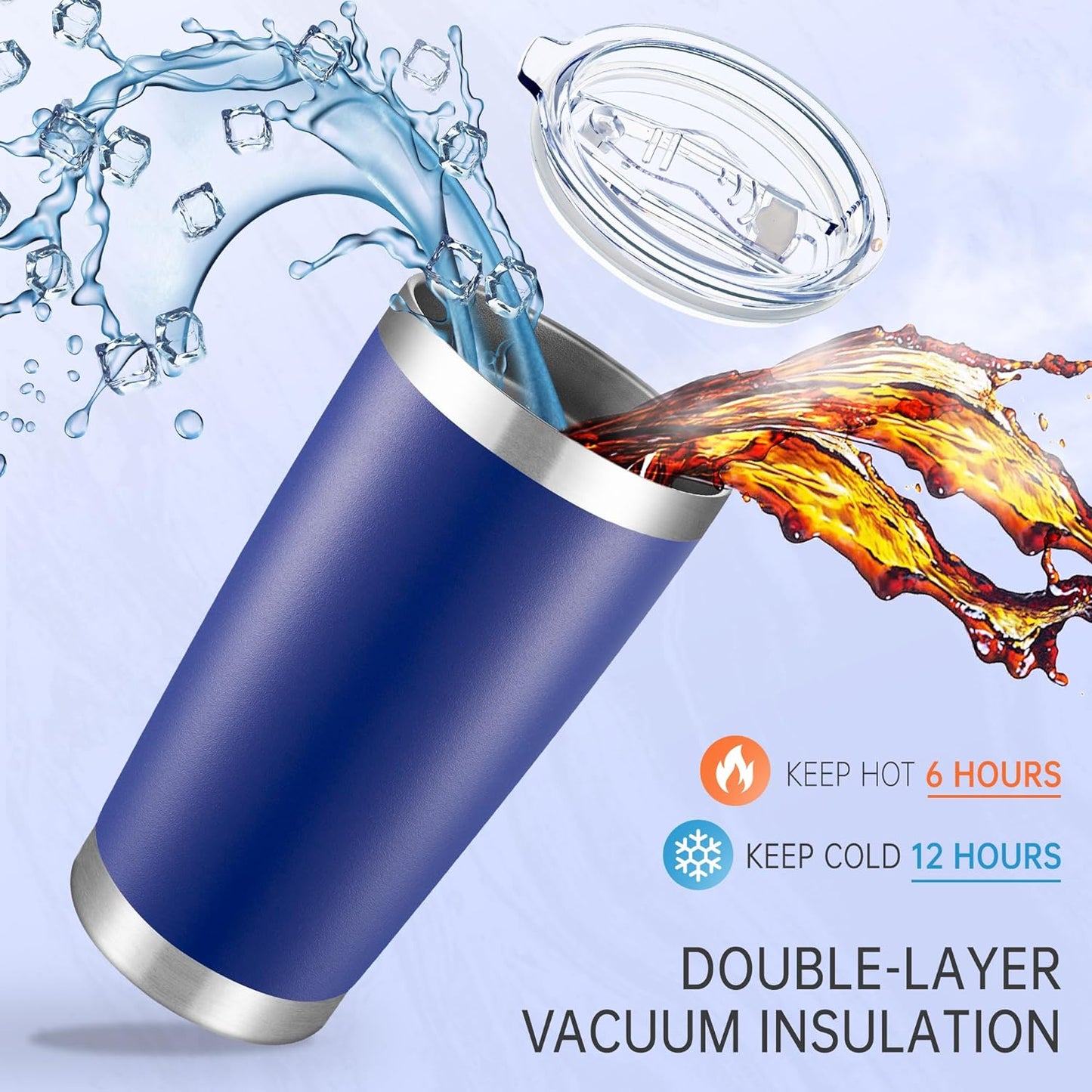 20 oz Tumblers Bulk Stainless Steel Tumbler with Lid Double Wall Vacuum Insulated Coffee Mug 20oz Powder Coated Cup for Hot and Cold Drinks, Blue, 6 pack