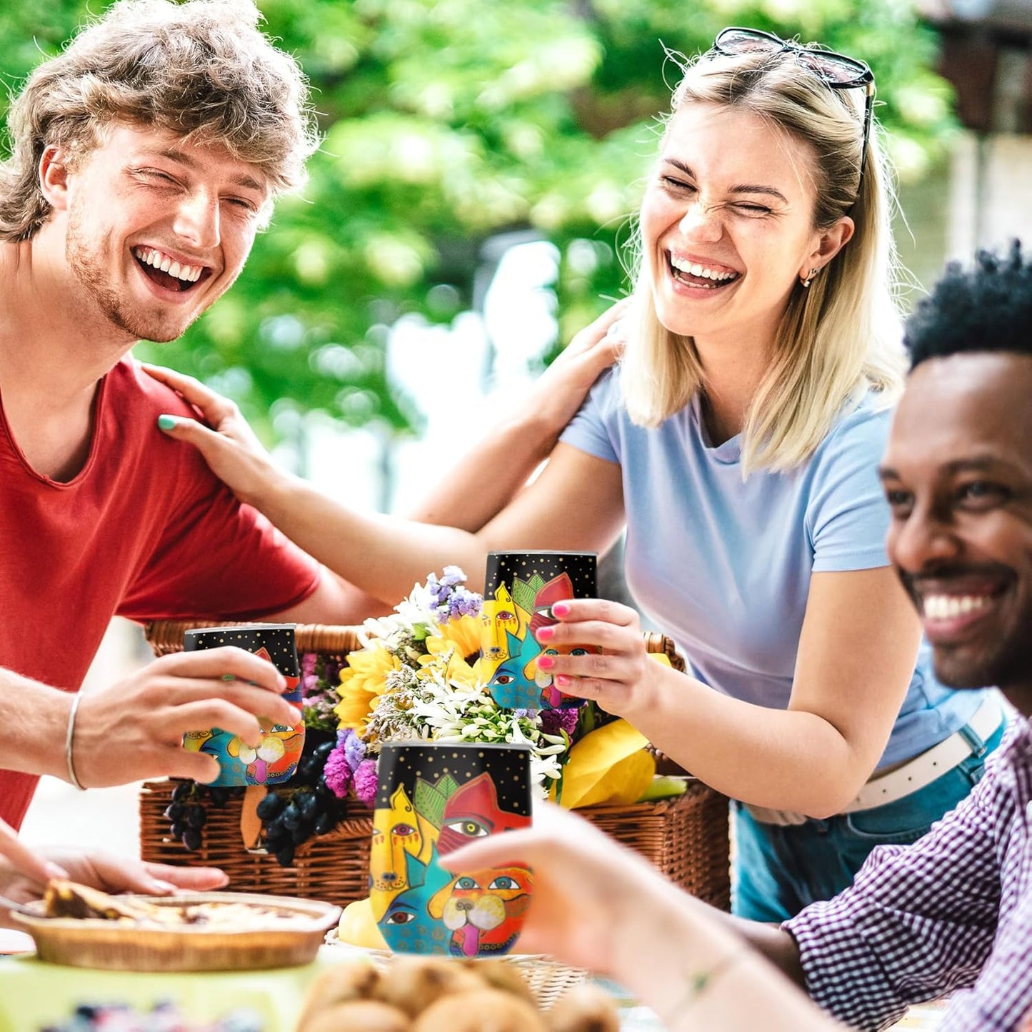 RainCaper 18/8 Stainless Steel Insulated Water Tumbler with Straw | 30oz, BPA-Free, Double Wall for Hot & Cold | Travel-Friendly, Cup Holder Ready (Laurel Burch Dog)