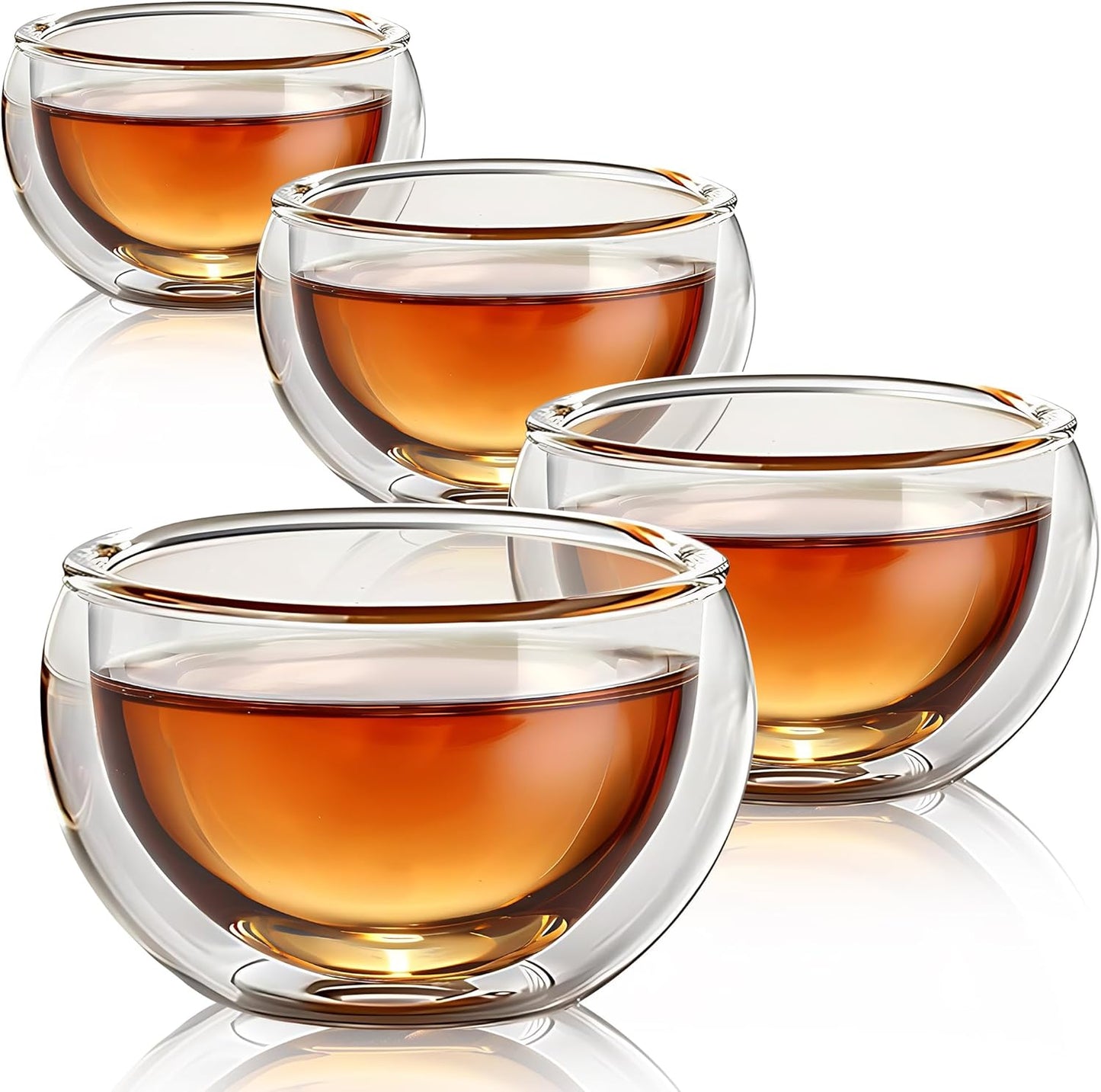 4 Pack Double Walled Glass Teacups Insulated Glasses - (4oz / 120ml) Heatproof Borosilicate Tea Cup, Mini Espresso Cups Gift Box