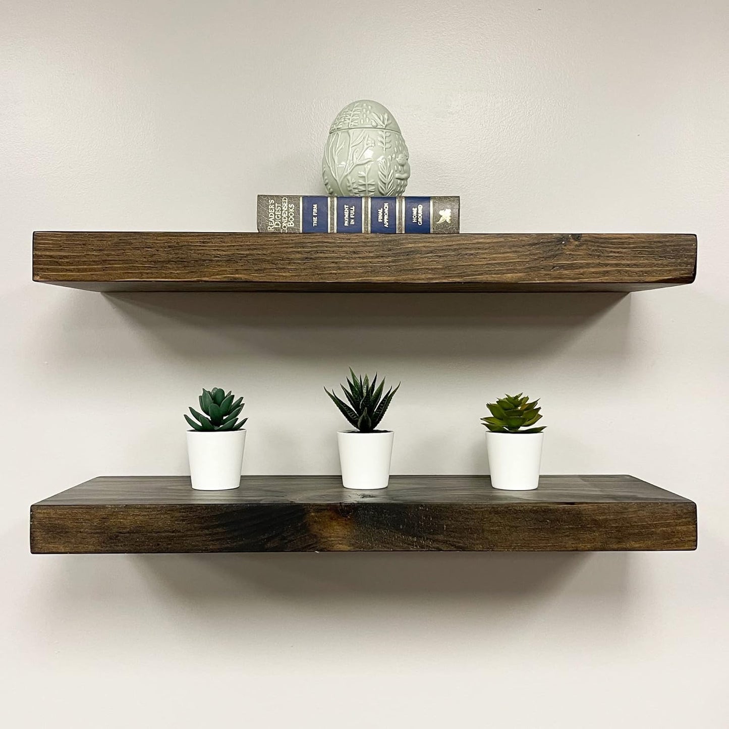 URBANDI, Rustic Floating Shelves, Set of 2, Hidden Bracket, Solid Wood, Heavy Duty, Wall Mounted Shelves, (Dark Brown, 48Wx6D)