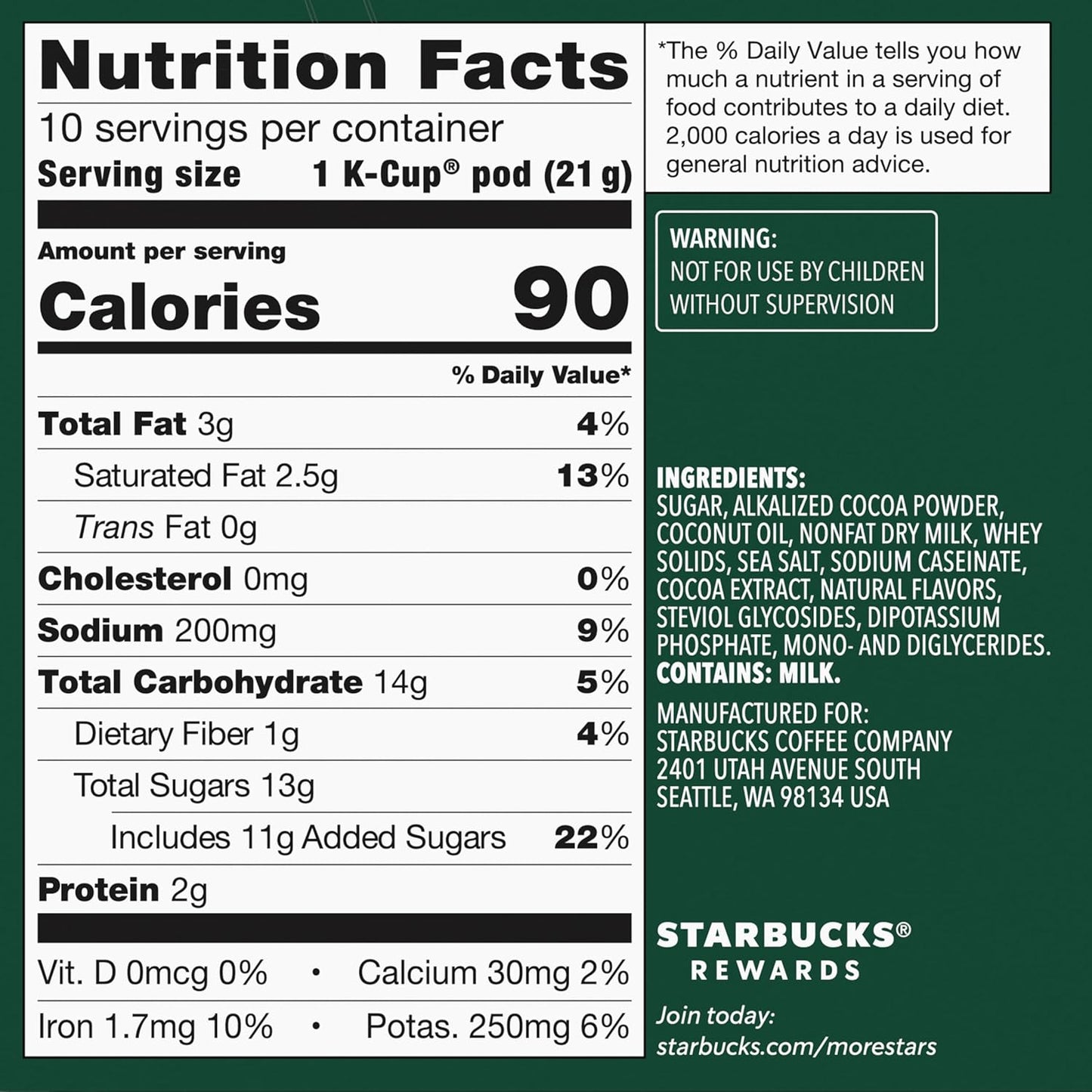 Starbucks Coffee K-Cup Pods, Naturally Flavored Hot Cocoa For Keurig Coffee Makers, 6 Boxes (60 Pods Total)