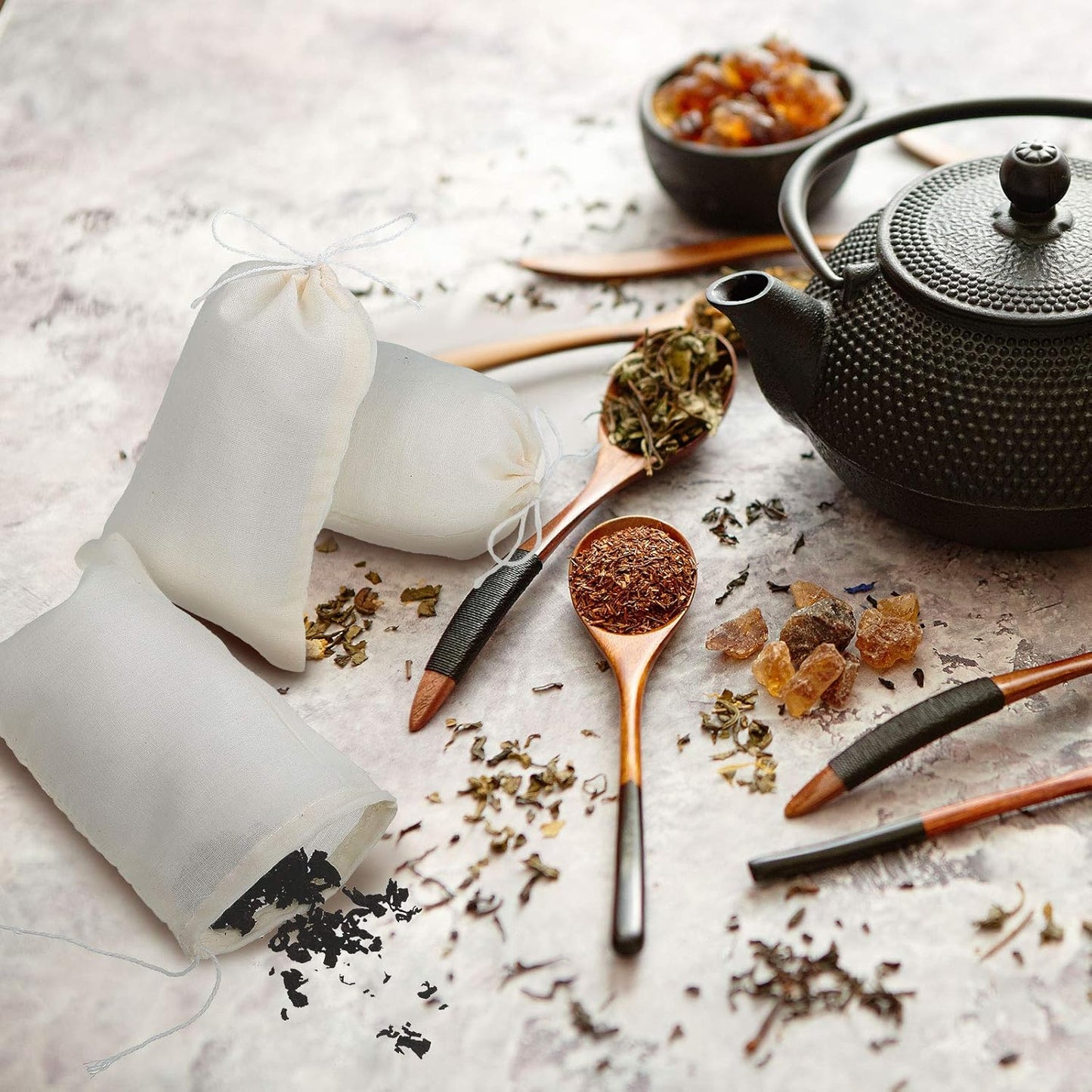 Boao 50 Pcs Cheese Cloth Tea Bags 4 x 6 Inch for Straining Reusable Tea Filter Loose Empty Soup Spice Bags for Cooking Cold Brew Coffee Muslin Strainer