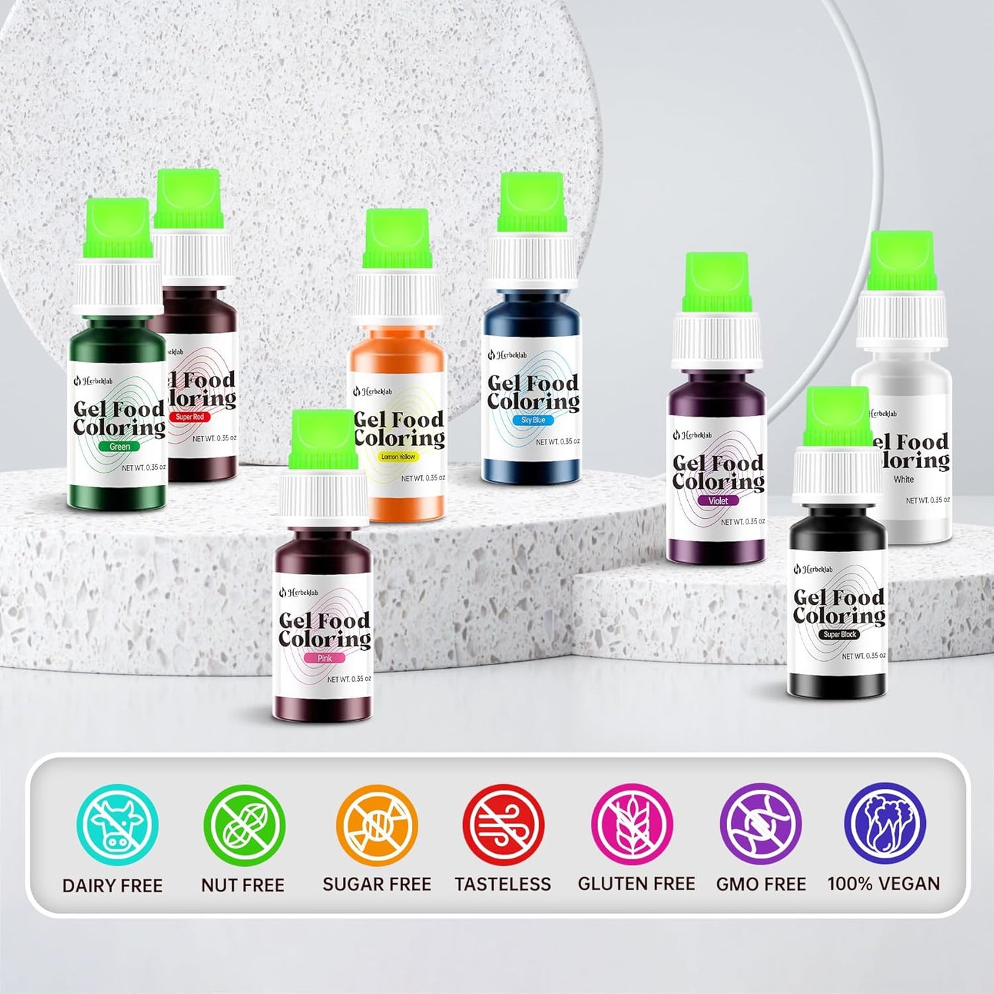 Gel Food Coloring 8 Colors x 0.35 oz Concentrated Gel Based Food Dye Vibrant Icing Colors Neon Food Coloring for Baking Cake Decorating Cookies Fondant, 10g / Bottle