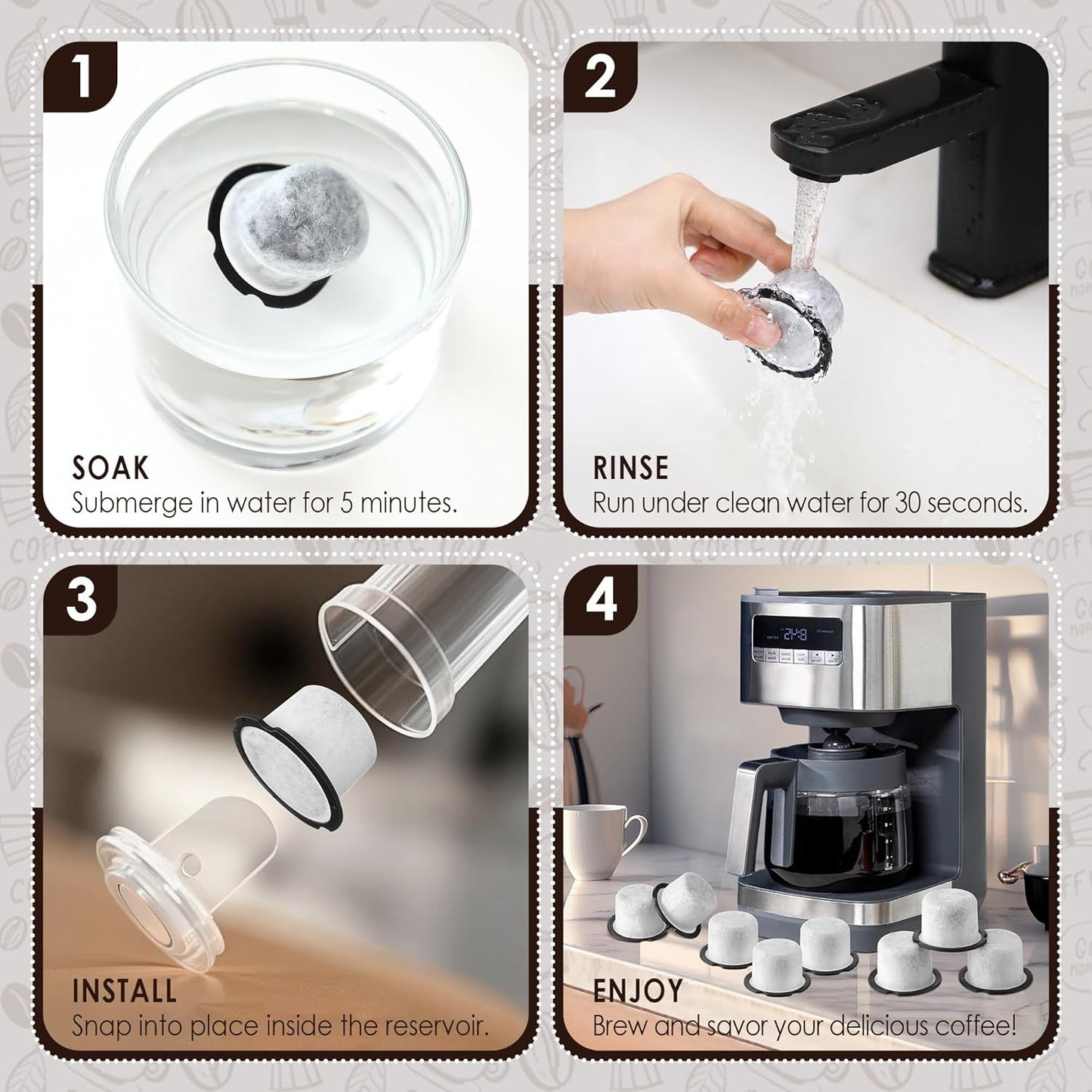 Qualirey 10 Pack Coffee Water Filter Replacement, Compatible with Café and GE Profile Grind & Brew Machine, Charcoal Coffee Filter Cartridges, Replacement for C7CGFLTR, Replace Every 3 Months