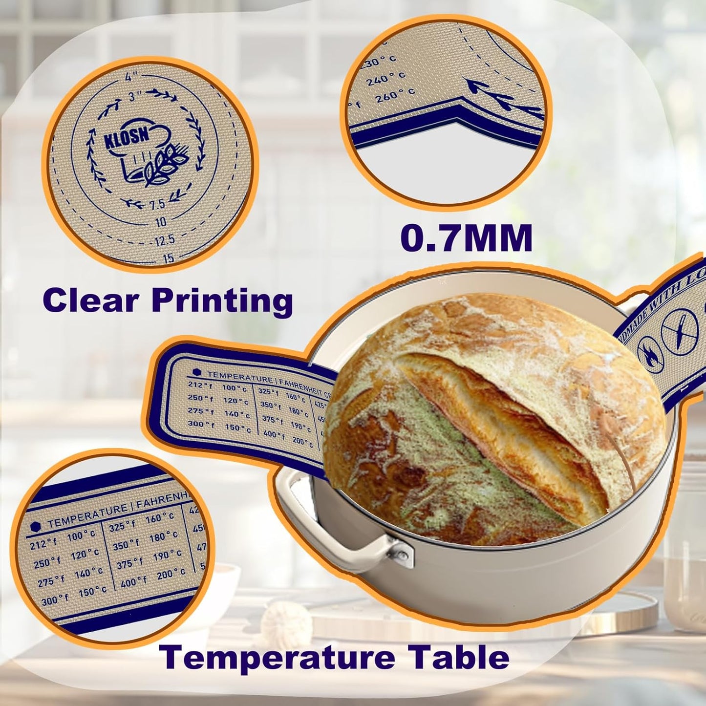 Silicone Bread Sling for Dutch Oven, 2 Pack (8" & 10" Round) – Non-Stick & 500°F Heat Resistant Sourdough Mat, Easy to Clean, Reusable Food-Grade Sourdough Slings - Fits 5–7 qt Dutch Ovens