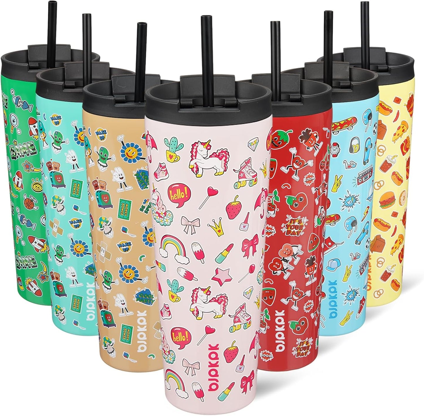 BJPKPK 26oz Insulated Tumbler With lid And Straw Stainless Steel Tumblers Travel Coffee Mug Reusable Thermal Cup,Unicorns