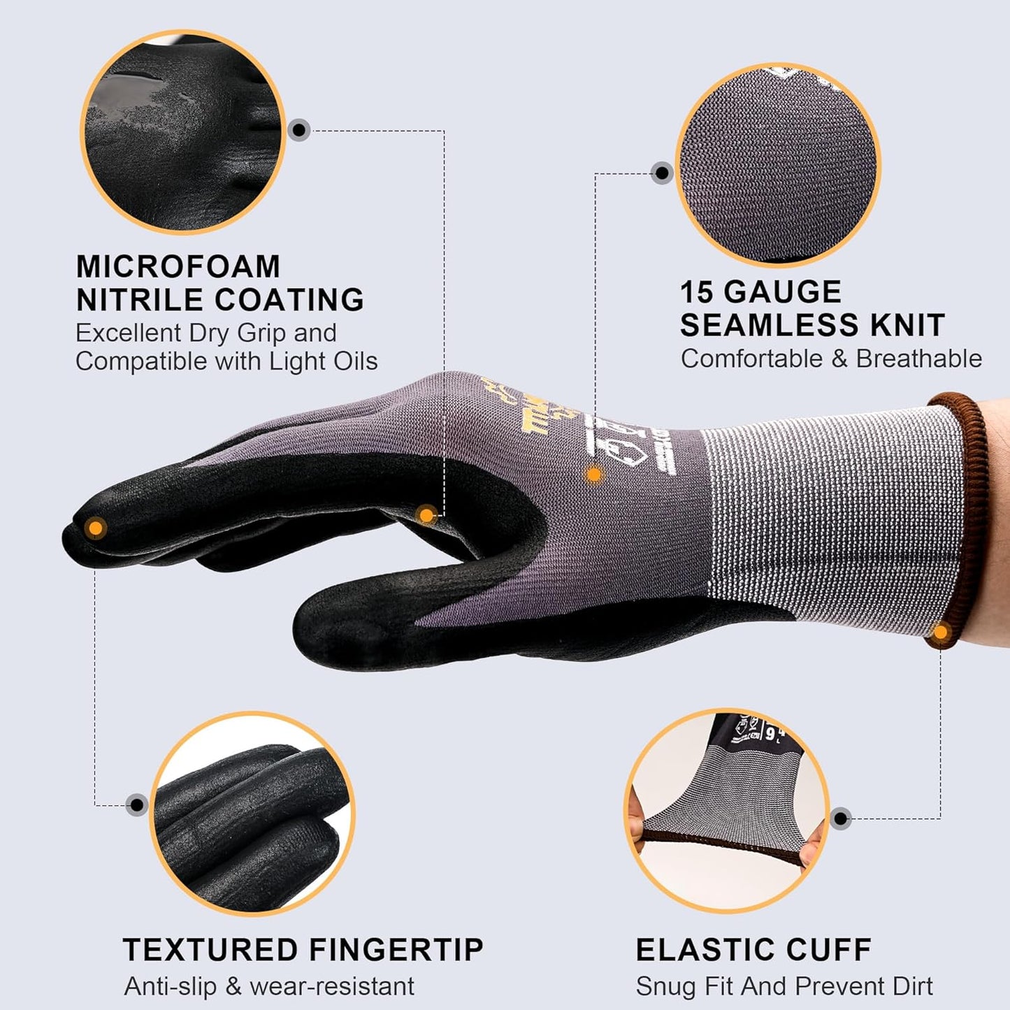 TitanFlex Work Gloves Microfoam Nitrile Coated Men Women, Safety Warehouse Gloves with Grip, Touchscreen, Seamless Knit Nylon
